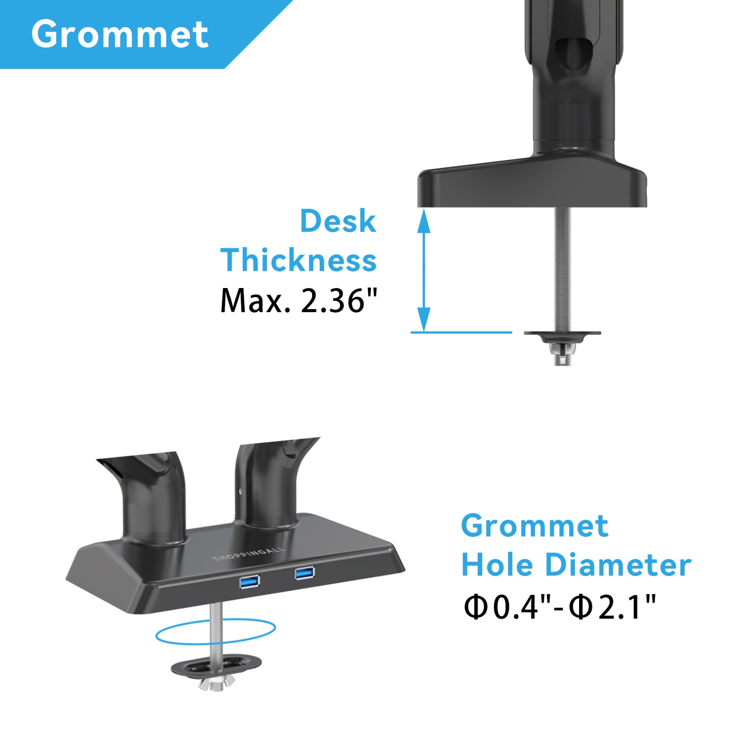 Refurbished - SHOPPINGALL Heavy Duty Dual Monitor Mount for 13 to 35 inch VESA Compatible Screens, Each Pneumatic Gas Spring Arm Supports up to