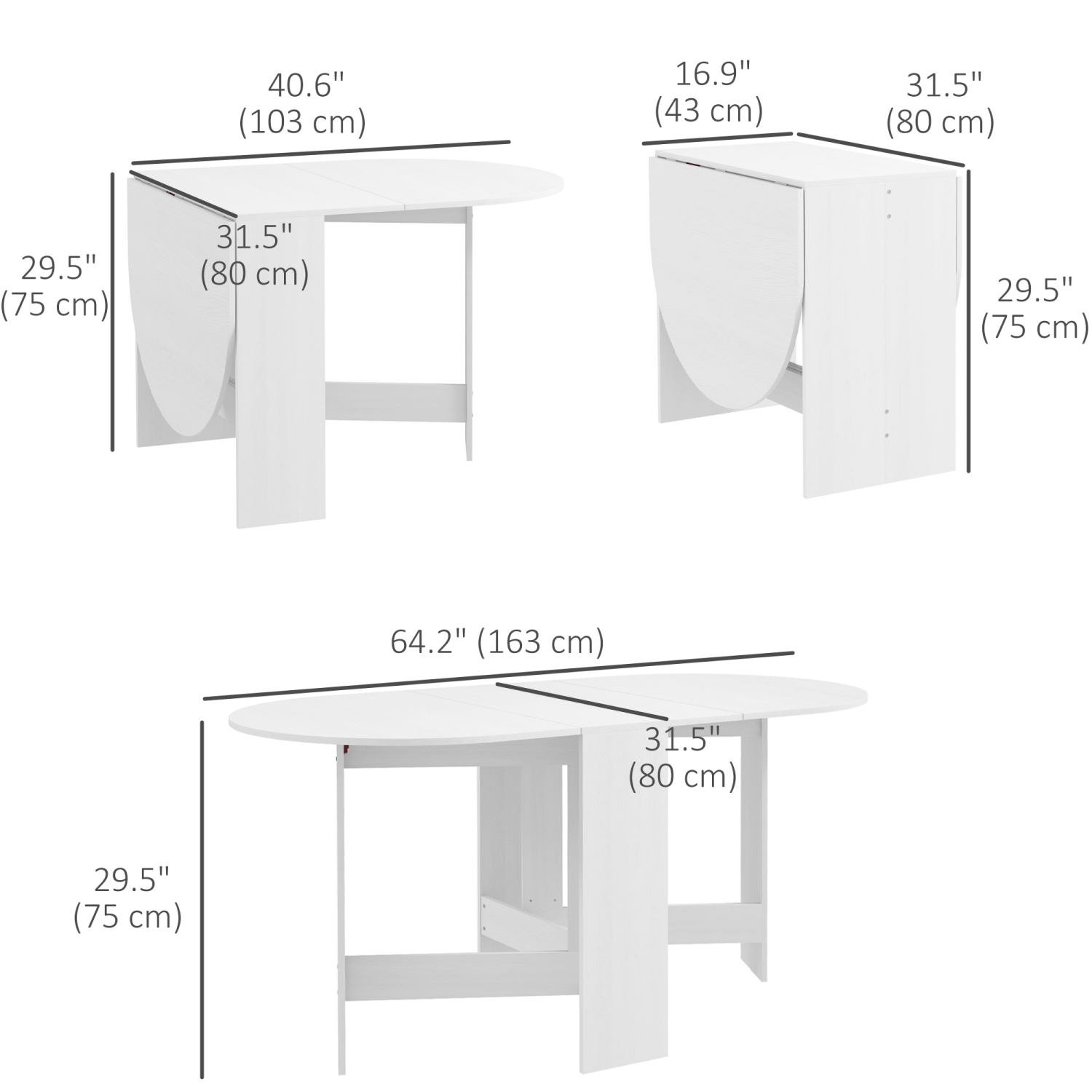 HOMCOM Oval Folding Dining Table, Space Saving Drop Leaf Table for Kitchen, Dining Room, Living Room, Distressed White