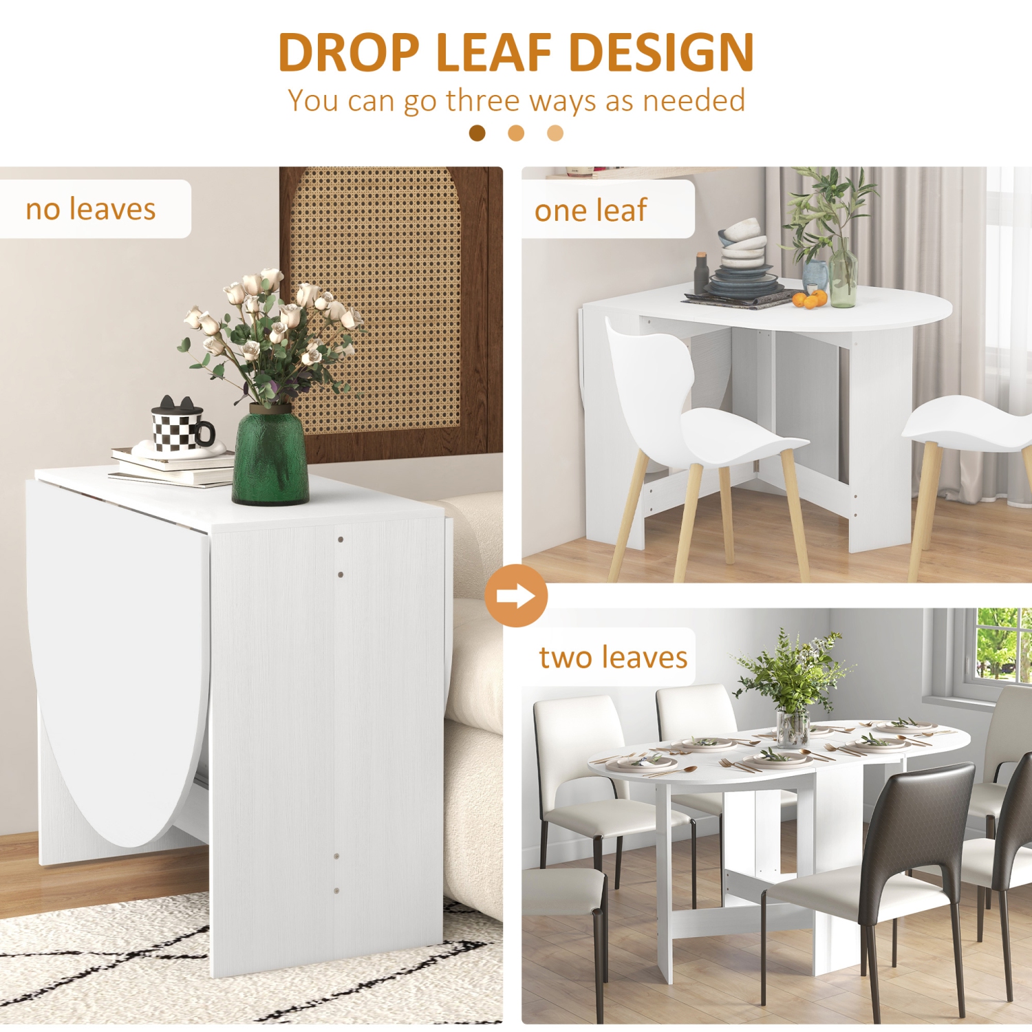 HOMCOM Oval Folding Dining Table, Space Saving Drop Leaf Table for Kitchen, Dining Room, Living Room, Distressed White