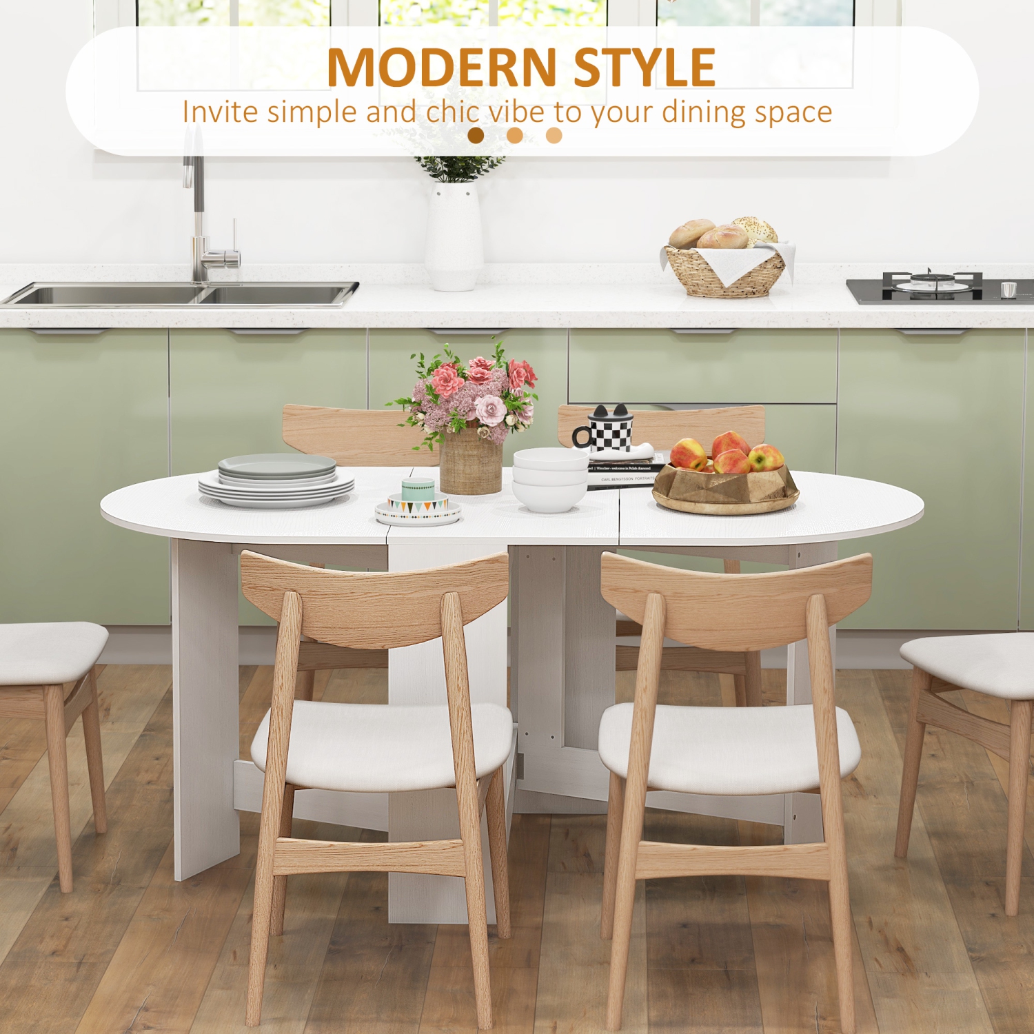 HOMCOM Oval Folding Dining Table, Space Saving Drop Leaf Table for Kitchen, Dining Room, Living Room, Distressed White