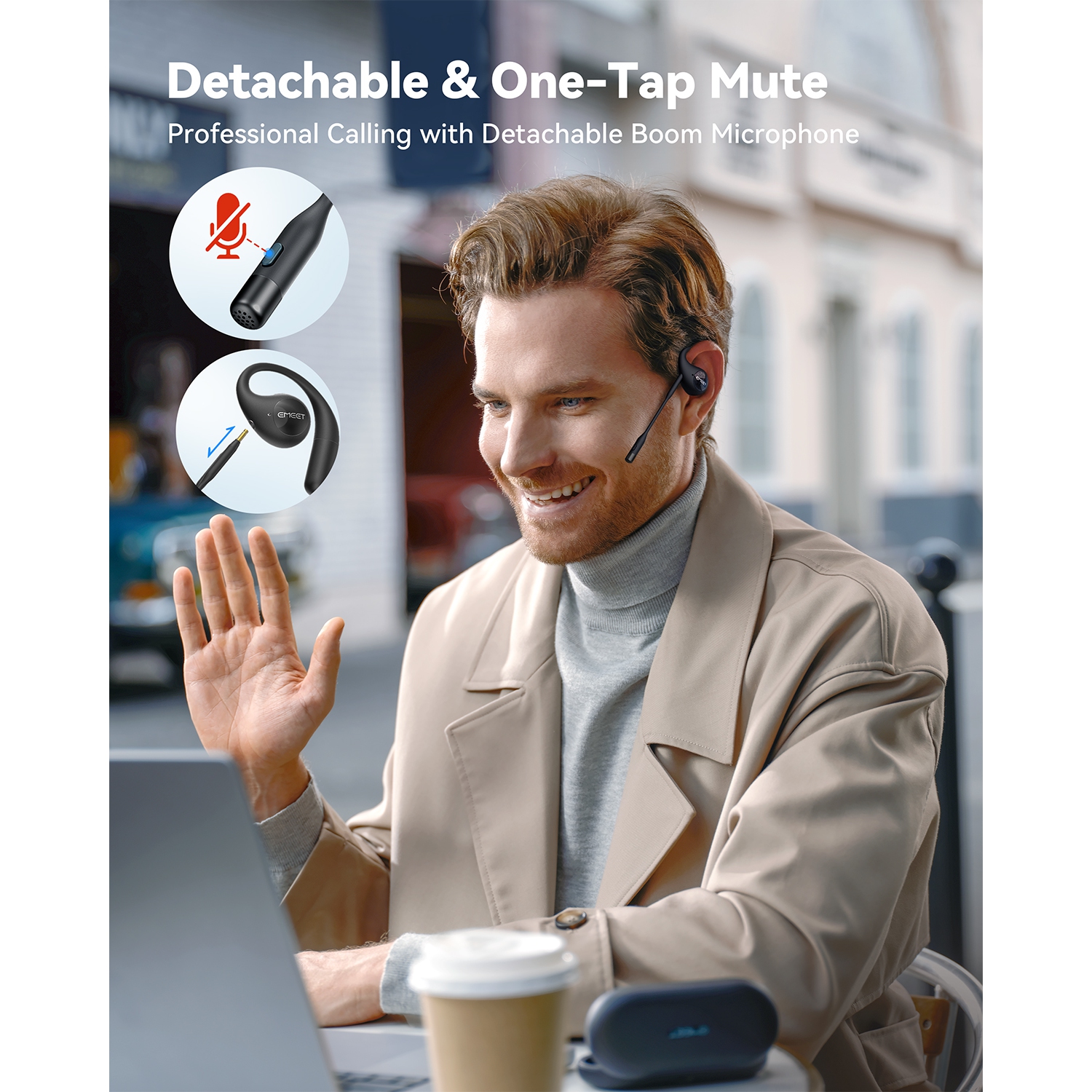 EMEET AirFlow Open Ear Headphones, Bluetooth 5.3 Wireless Headsets with Detachable Microphone, 40 Hours Playtime, IPX5, Wireless Earbuds, Multipoint