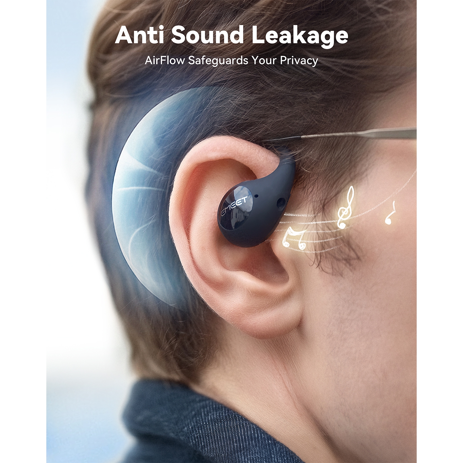 EMEET AirFlow Open Ear Headphones, Bluetooth 5.3 Wireless Headsets with Detachable Microphone, 40 Hours Playtime, IPX5, Wireless Earbuds, Multipoint