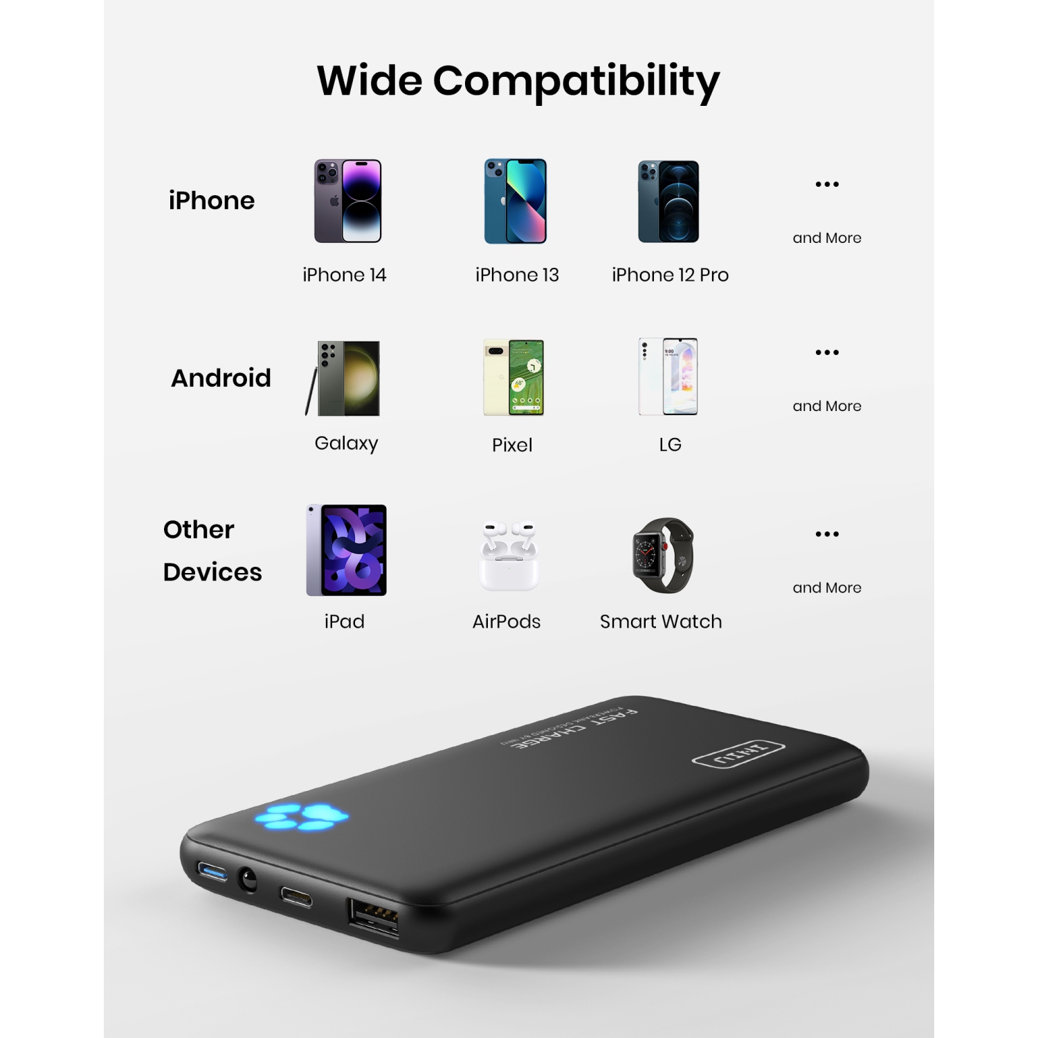 Chargeur portable USB-C à chargement rapide 20&nbsp;W PD d'10000&nbsp;mAh le plus mince d'INIU pour iPhone, Samsung et plus - Noir