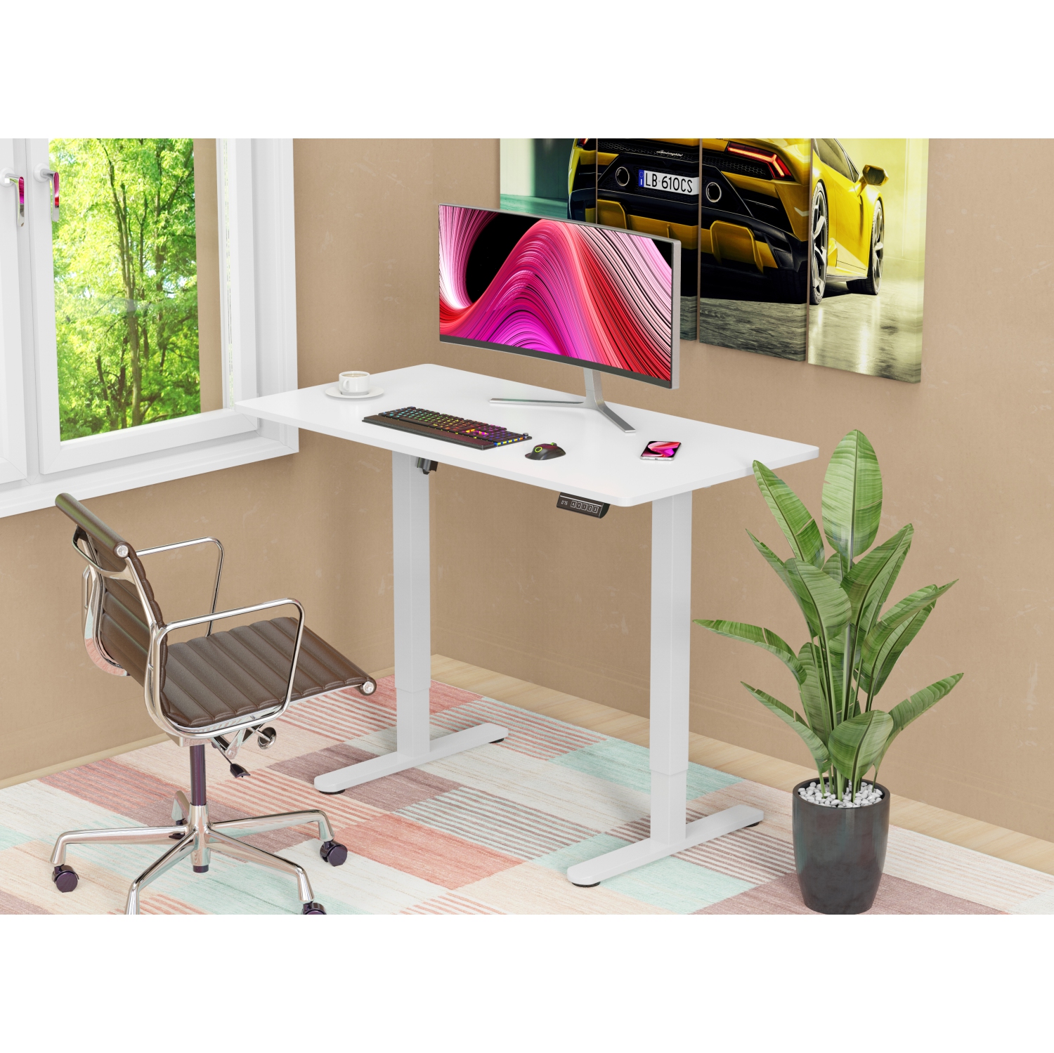 Bureau debout électrique à hauteur réglable de 48 x 24&nbsp;po avec tableau inclinable d'Uplite Mobile, tableau blanc effaçable à sec et roulettes,