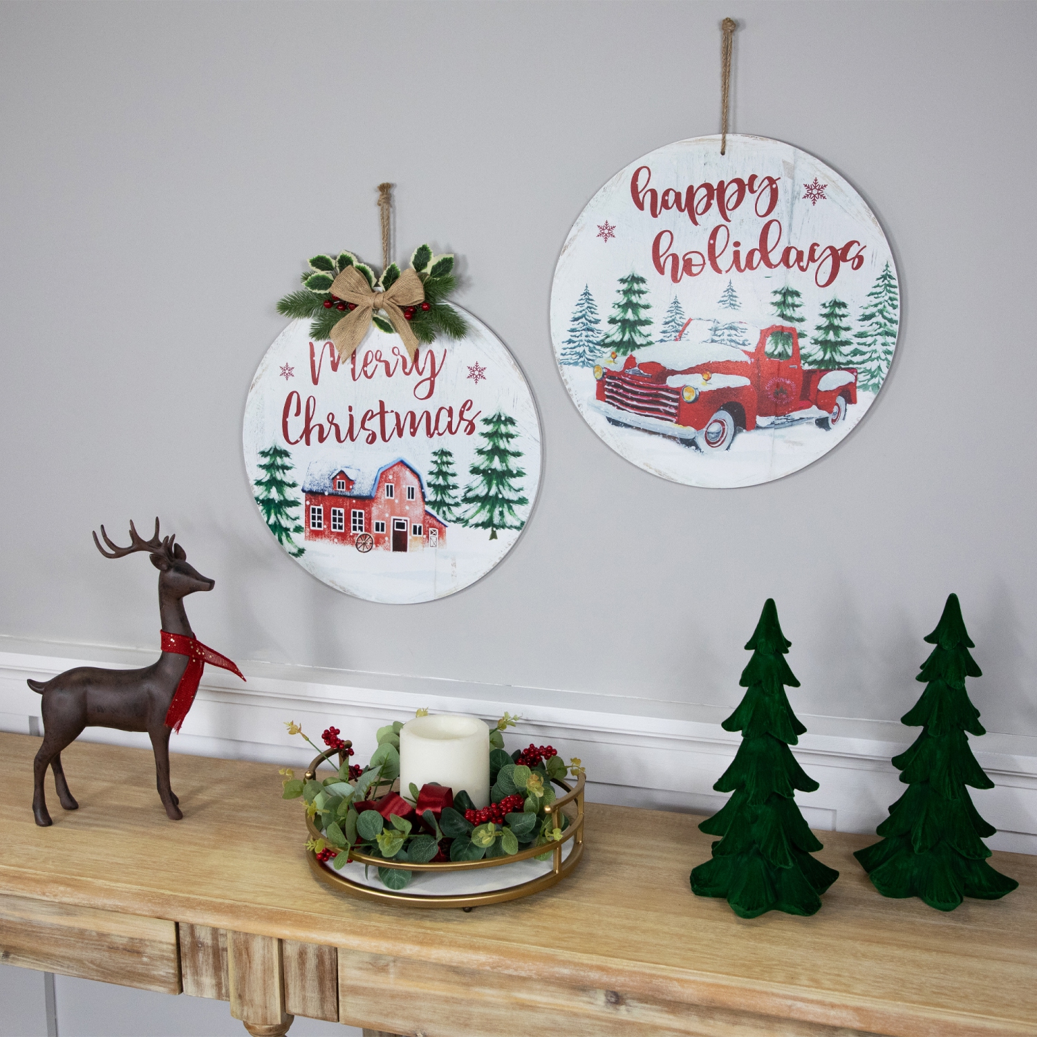 Affiches murales en bois « Merry Christmas and Happy Holidays » - 15,75 po - Ensemble de 2