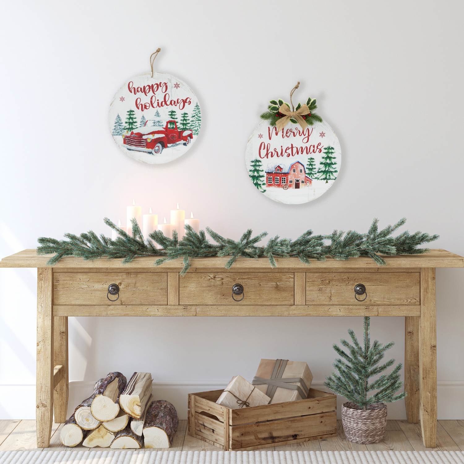 Affiches murales en bois « Merry Christmas and Happy Holidays » - 15,75 po - Ensemble de 2