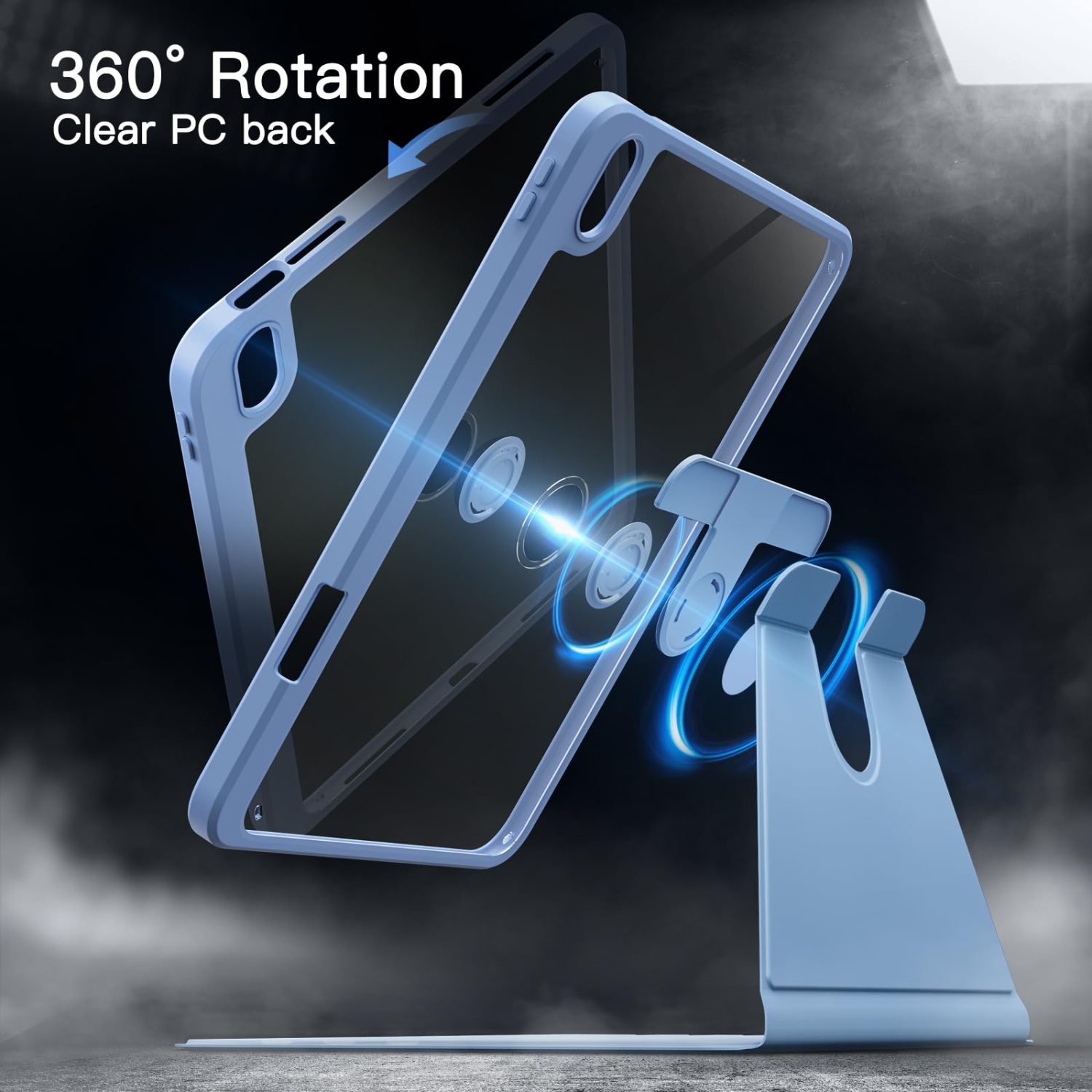 Rotating Case for iPad 10 with Pencil Holder, 360 Degree Rotation Protective Stand Cover Clear Back, Auto Wake/Sleep (Blue)