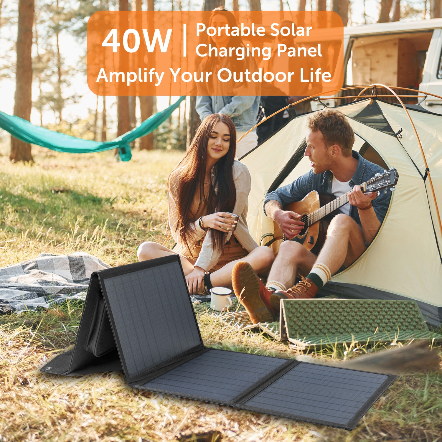 Panneau solaire portable pliable 18 V 40 W numérique Alpha - 3 sorties type-C/USB QC3,0/DC, multi-USB, durable + étanche - Noir