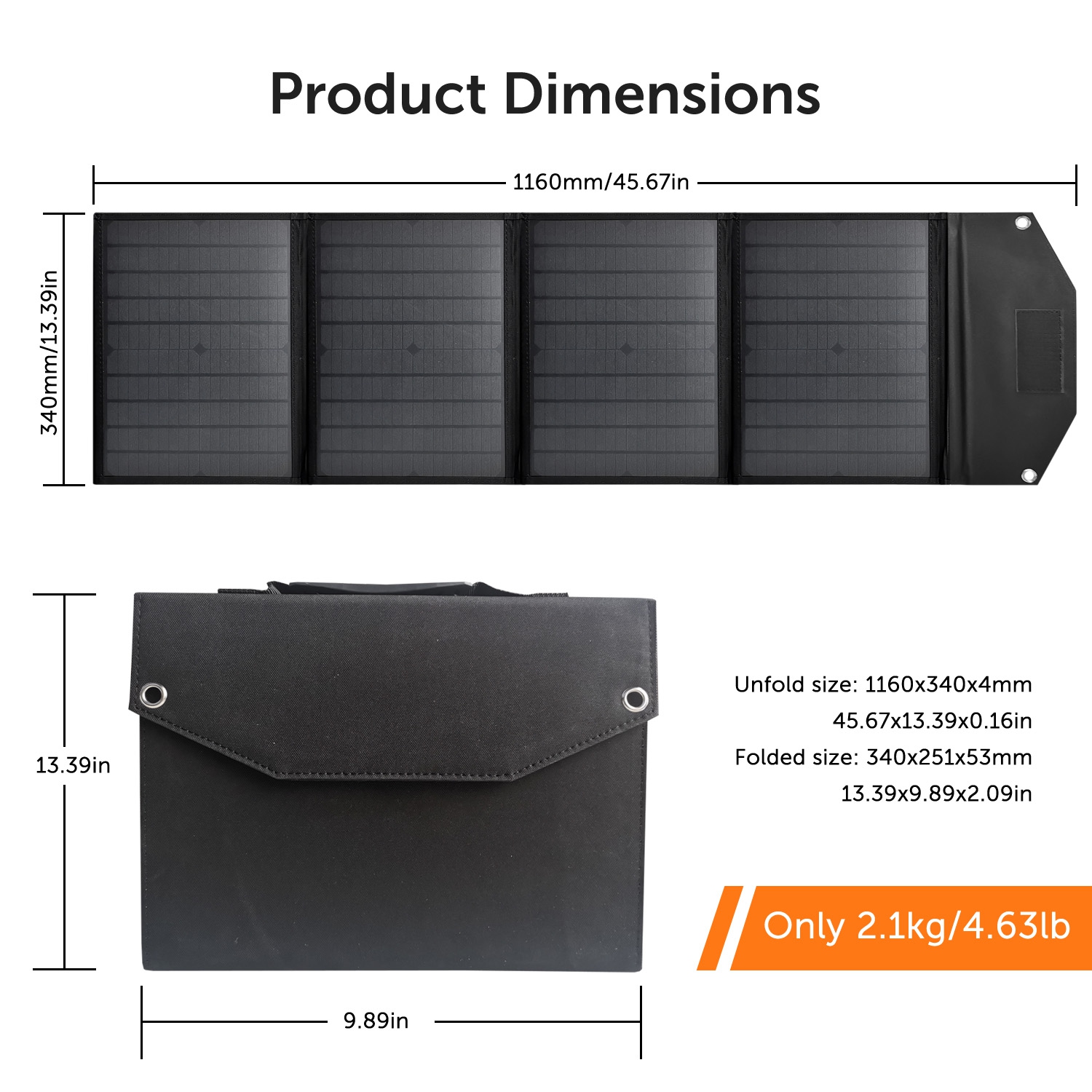 Panneau solaire portable pliable 18 V 40 W numérique Alpha - 3 sorties type-C/USB QC3,0/DC, multi-USB, durable + étanche - Noir