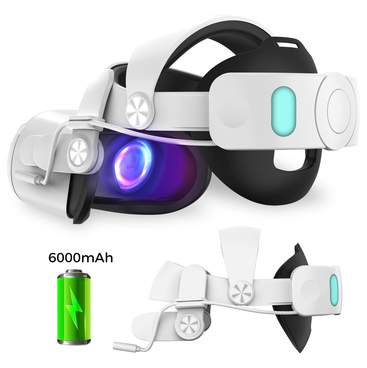 Serre-tête numérique Alpha pour META Quest 2 avec 6000&nbsp;mAh – 4Hrs Playtime, réglable/confort amélioré, sans pression au visage – Blanc