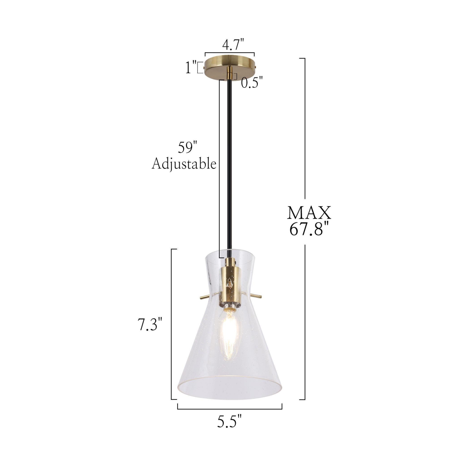 Lampe suspendue moderne à 1 lumières en laiton électroplaqué avec abat-jour en verre bosselé