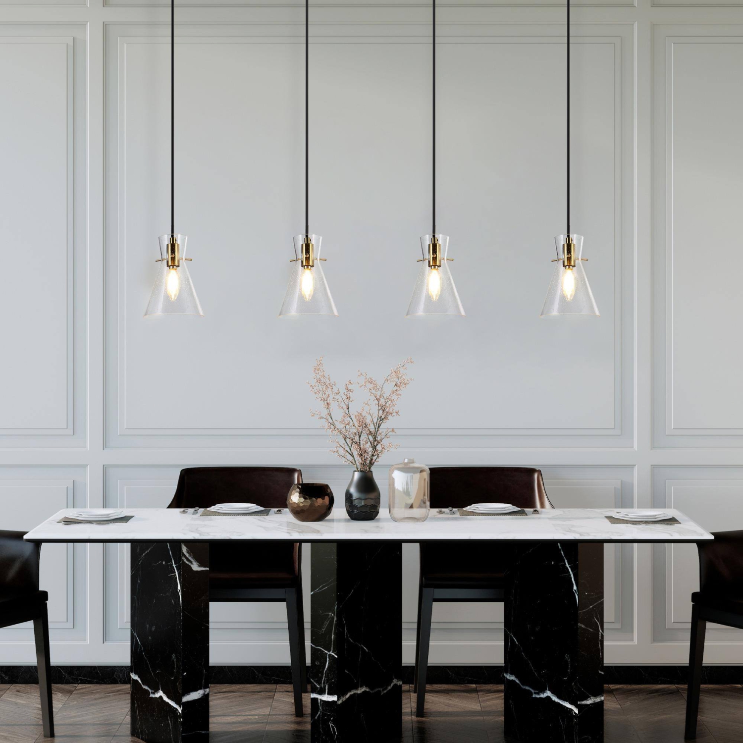 Lampe suspendue moderne à 1 lumières en laiton électroplaqué avec abat-jour en verre bosselé