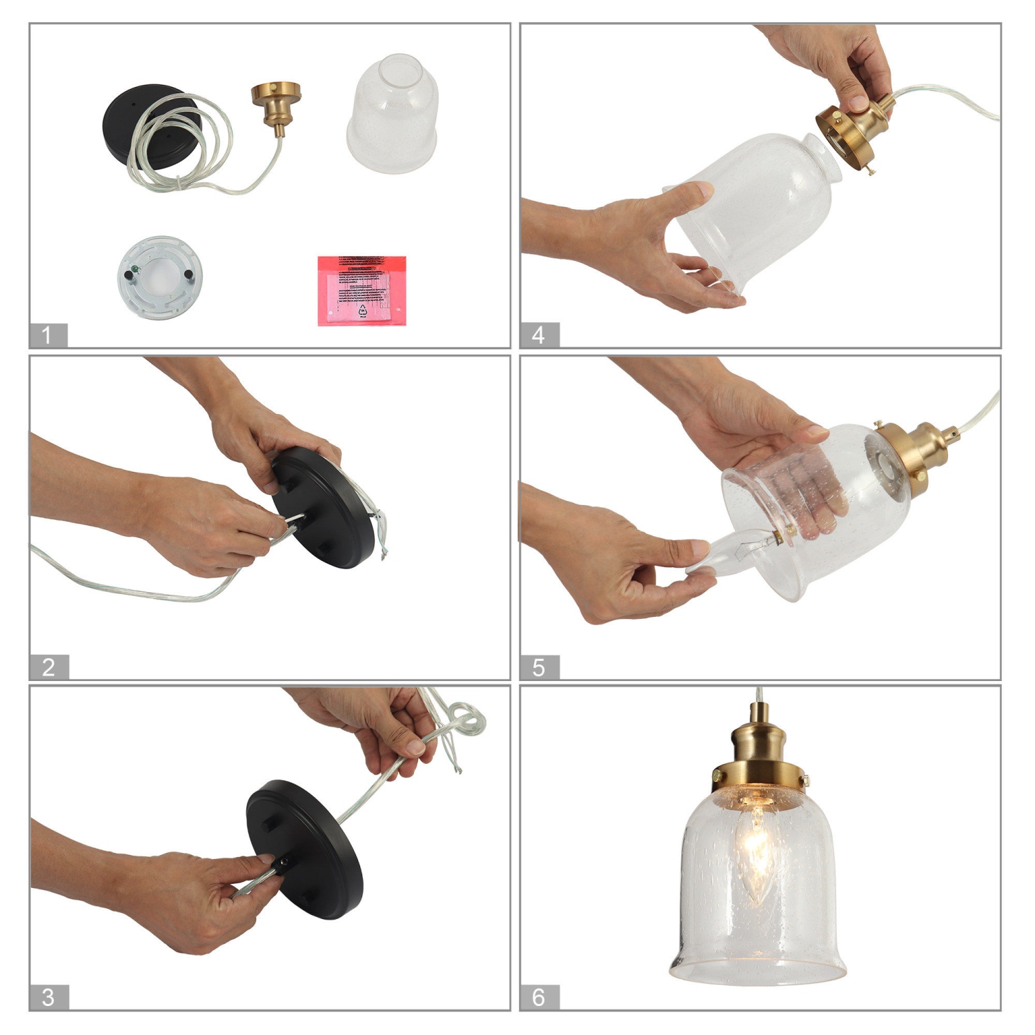 Modern Bell Kitchen Pendant Lighting 1-Light Electroplated Brass Seeded Glass Pendant Lighting for Kitchen Island