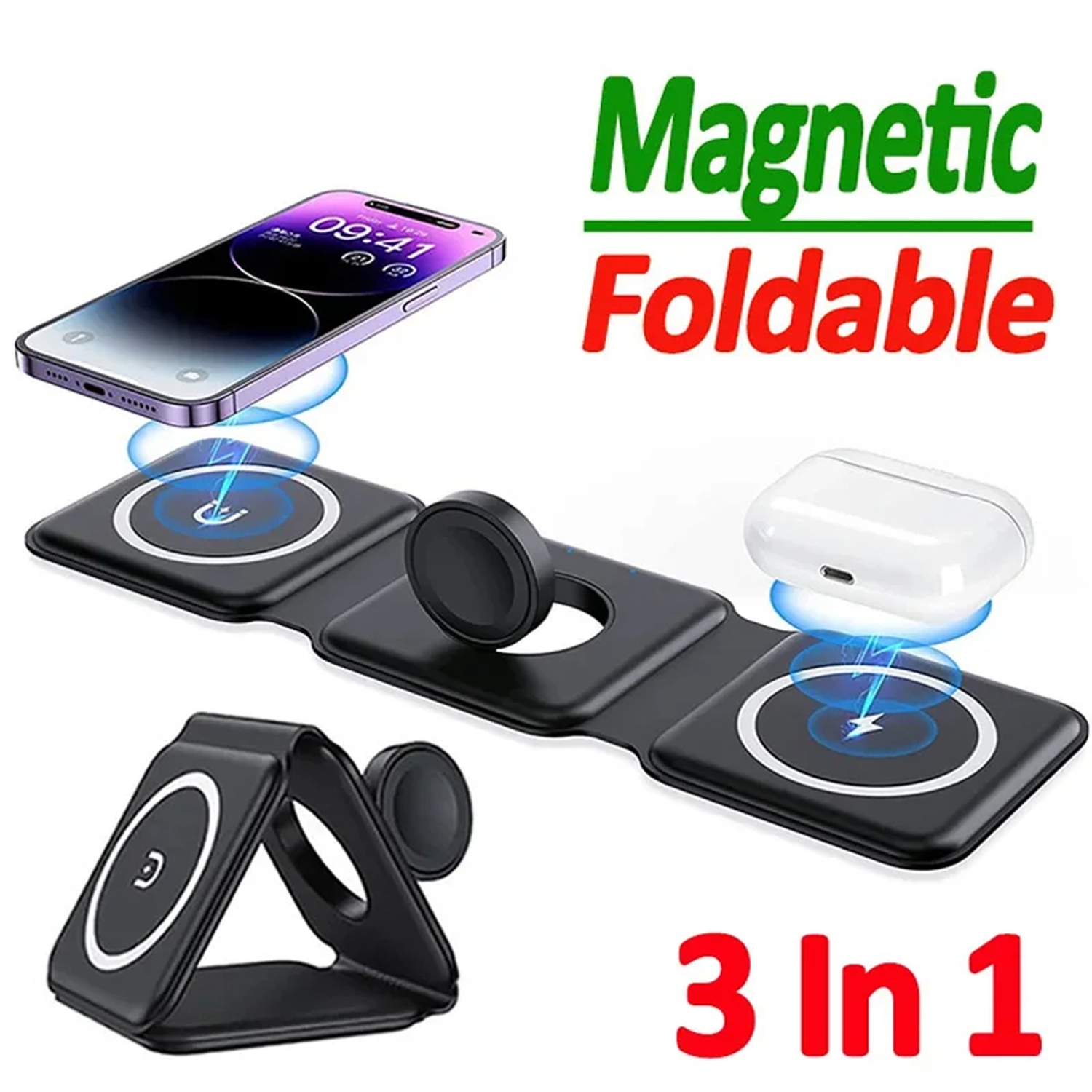 SuperShield 3-in-1 Wireless Charging Station Charger With Magsafe for iPhone, Apple Watch & AirPods - Black