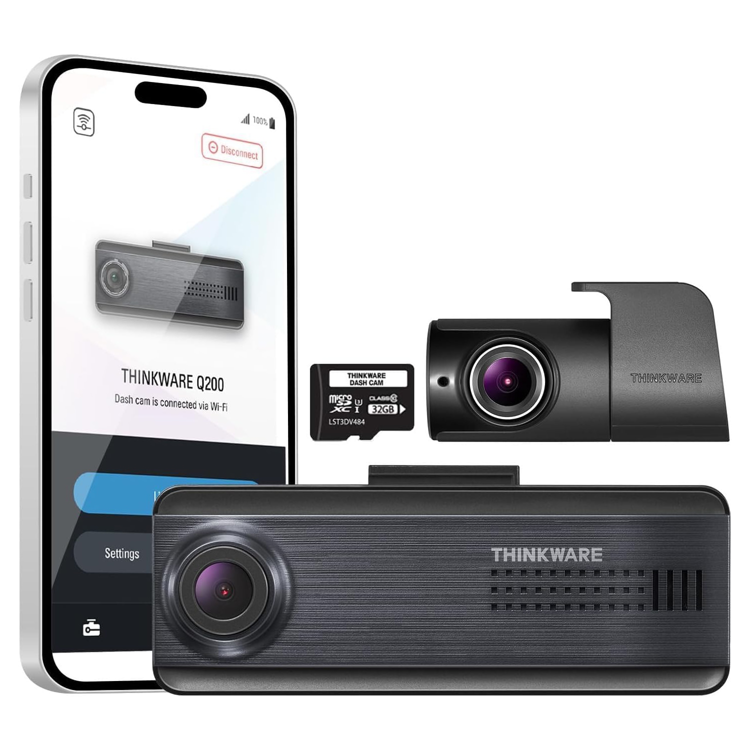 Caméra de tableau de bord avant 2K T2 2CH de THINKWARE, Wi-Fi, WDR, alertes de feu rouge, ADAS, 256&nbsp;Go Max, moniteur de stationnement, vision