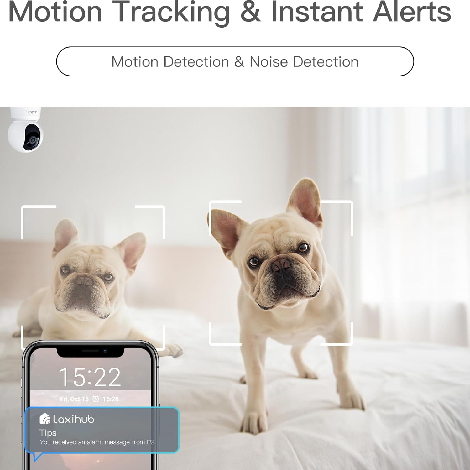 LAXIHUB 360° View 2K Pet Camera with Phone App, Indoor Security Camera, P2T Baby Monitor, Pan/Tilt, Motion & Sound Detection