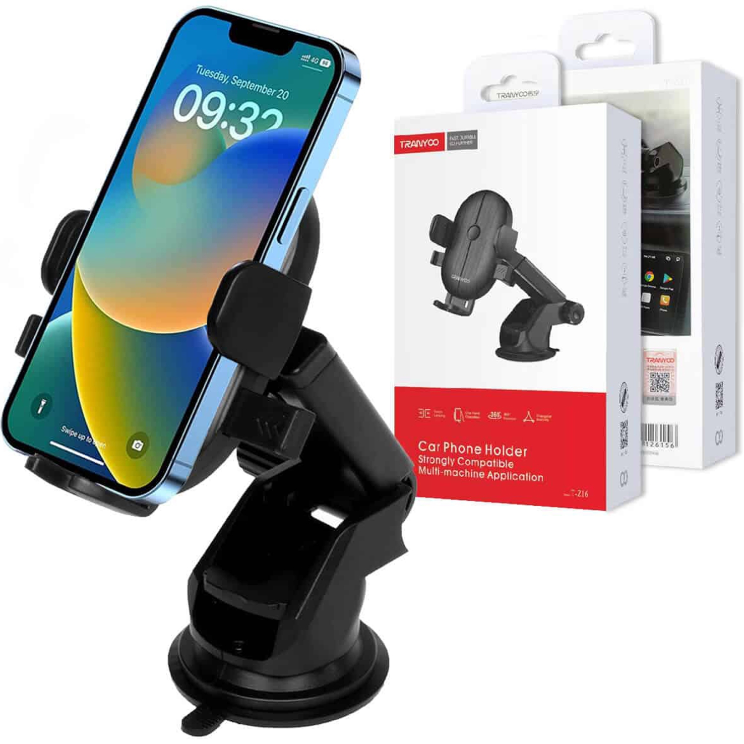 TRANYOO T-Z16 Dashboard/Windshield Car Mount Mobile Suction Cup Phone Holder Strong Sticky Gel Pad For iPhone, Samsung & Other Cell Phones
