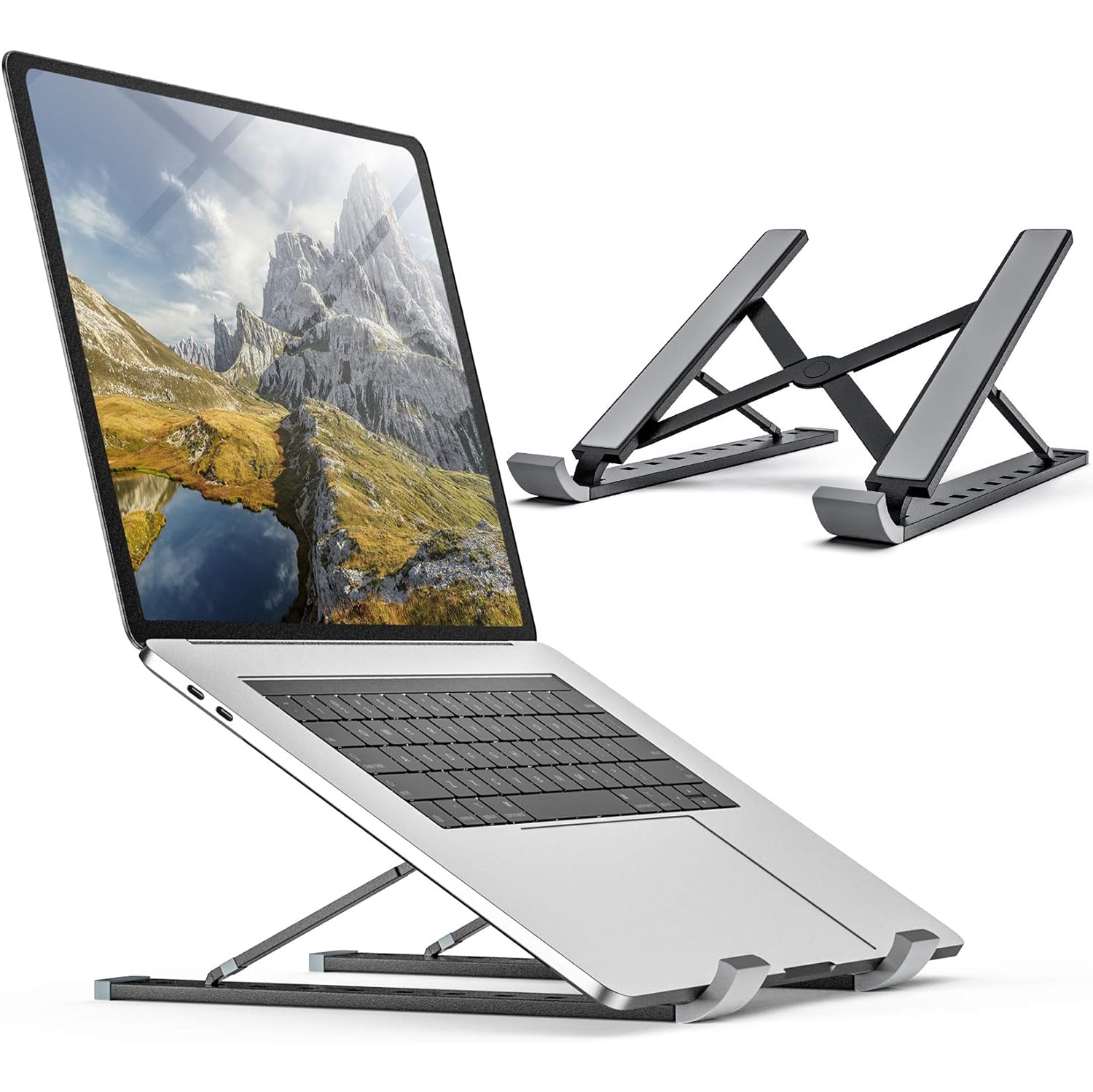 Portable Laptop Stand, Foldable Adjustable Laptop Stand Holder Universal Ergonomic Aluminium Travel Mini Ventilated Notebook Stand for Mac Computer