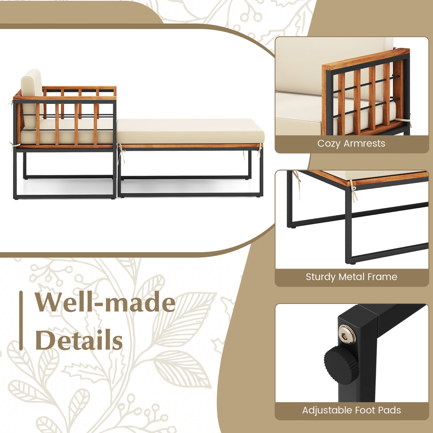 Gymax 2PCS Outdoor Chaise Lounge Chair Acacia Wood Heavy Duty 1200 lbs Weight Capacity