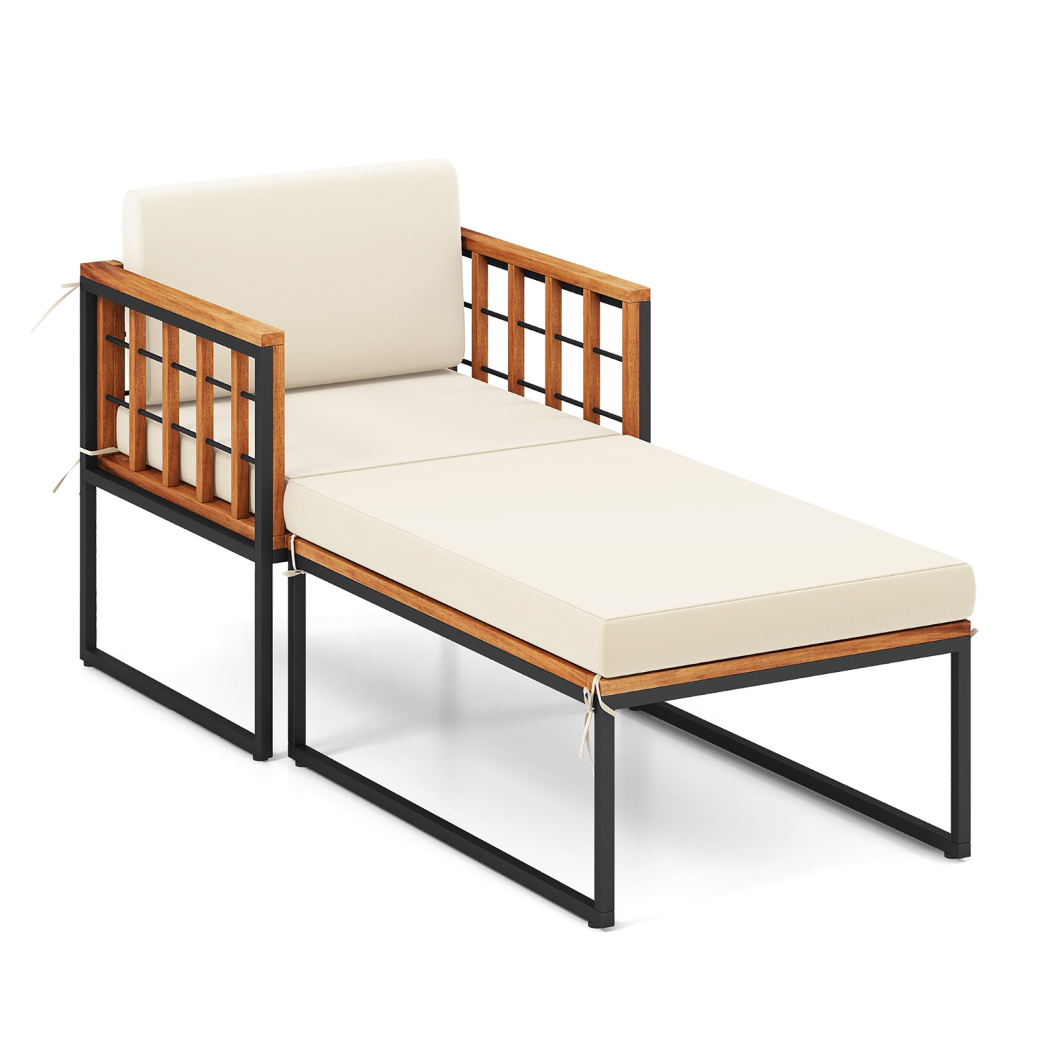 Gymax 2PCS Outdoor Chaise Lounge Chair Acacia Wood Heavy Duty 1200 lbs Weight Capacity