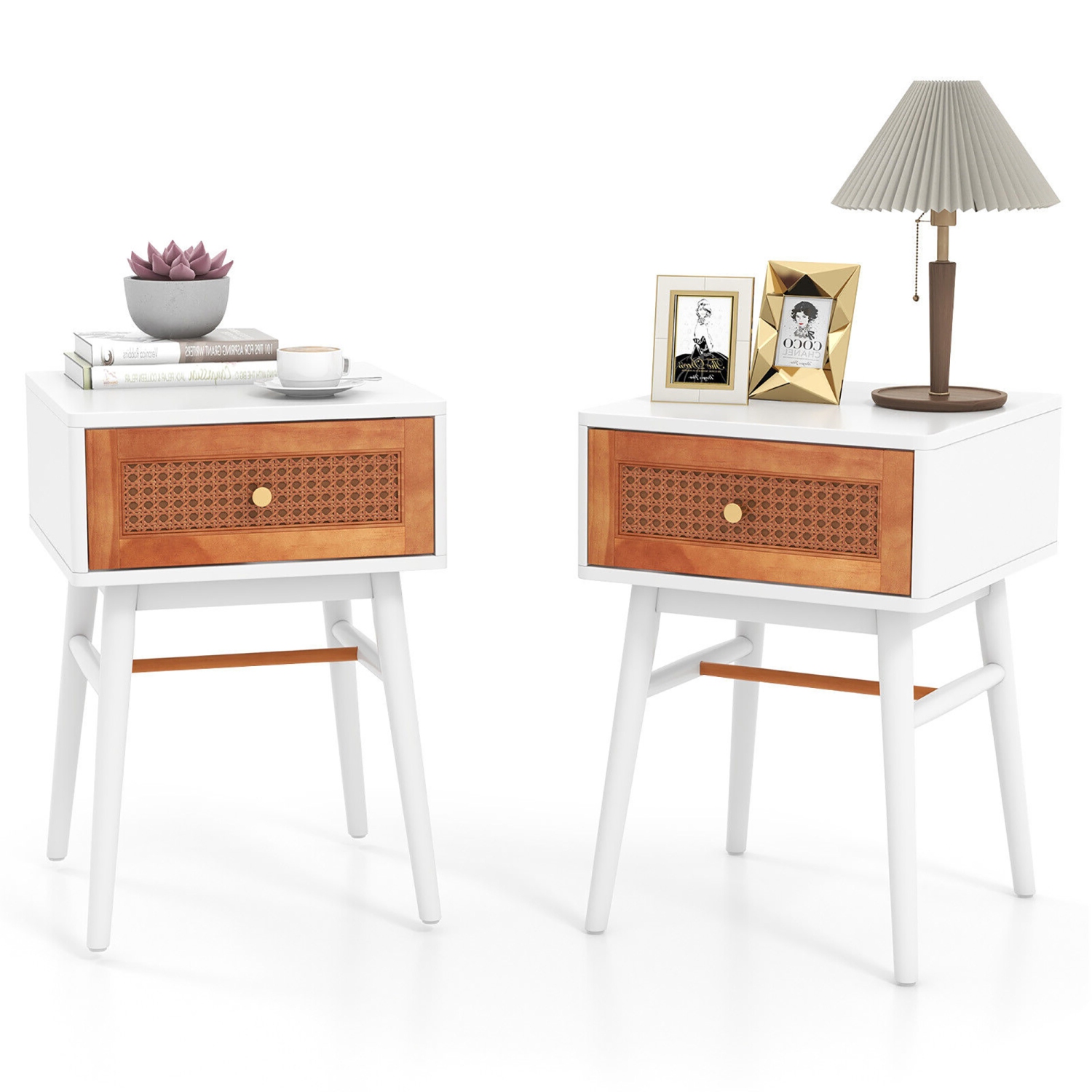 Gymax Set of 2 Nightstand Bedside End Table Solid Wood Legs