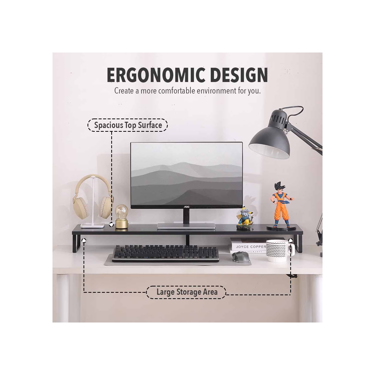 MotionGrey – Support pour moniteur surélévateur, bureau ergonomique de 39,4&nbsp;po et support de bureau pour ordinateur portatif, tablette de