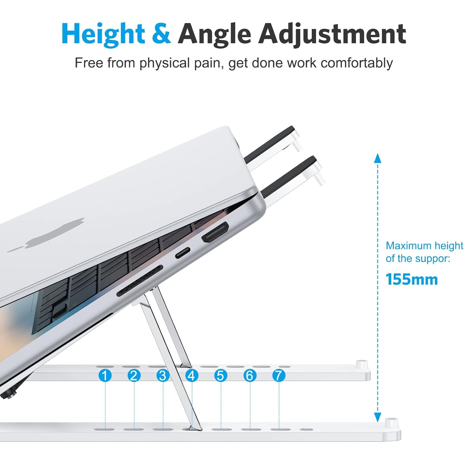 Support ergonomique pour ordinateur de bureau à 7 angles réglable, support pour ordinateur portatif en plastique ABS compatible avec tous les