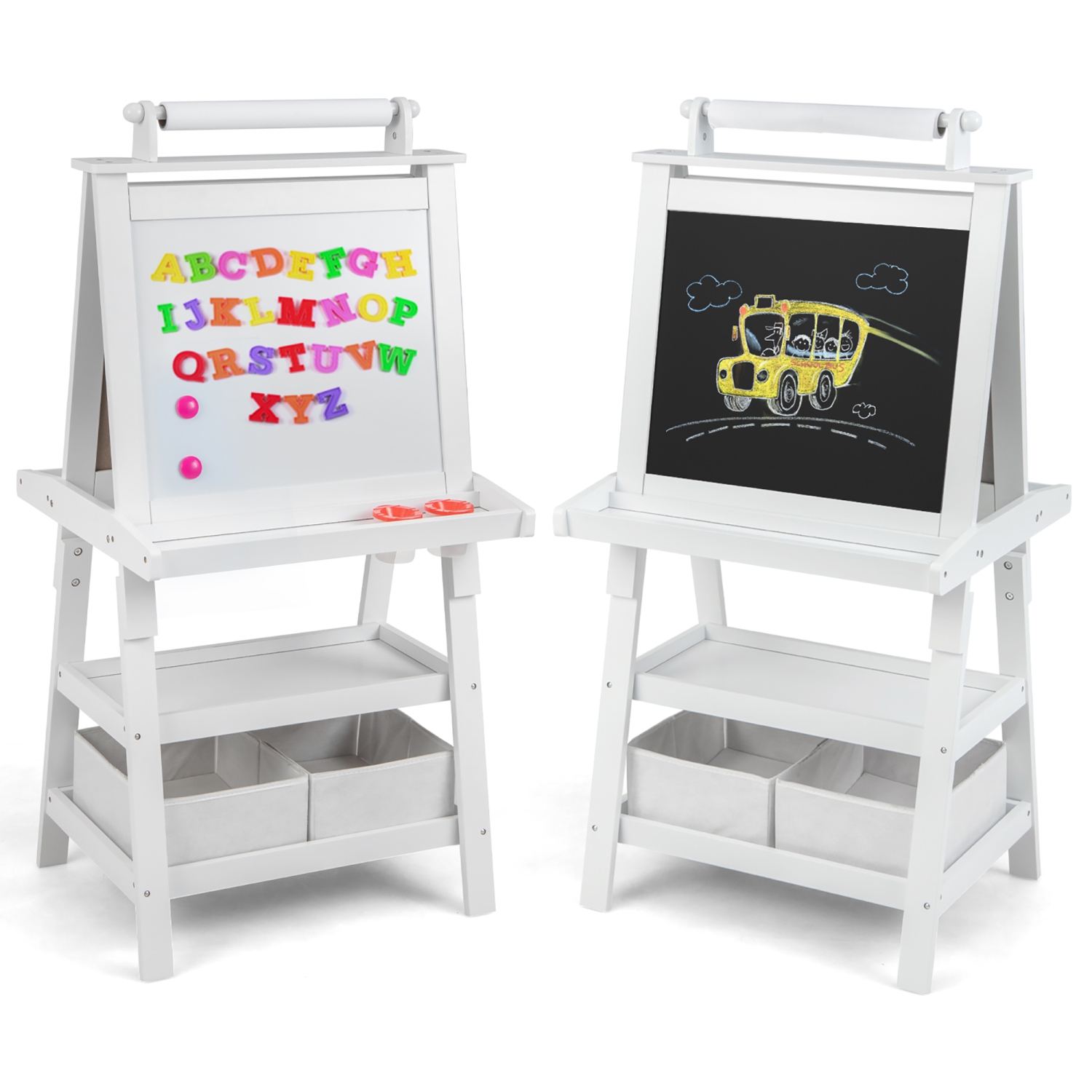 Gymax 3 in 1 Double-Sided Storage Art Easel w/Paint Cups for Kid Writing Teal Frosting White