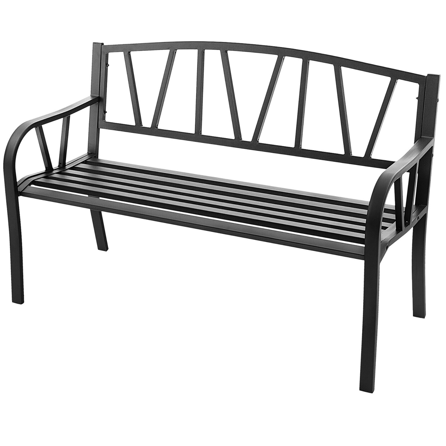 Gymax Garden Bench Metal Frame w/ Ergonomic Armrest Load Patio Black