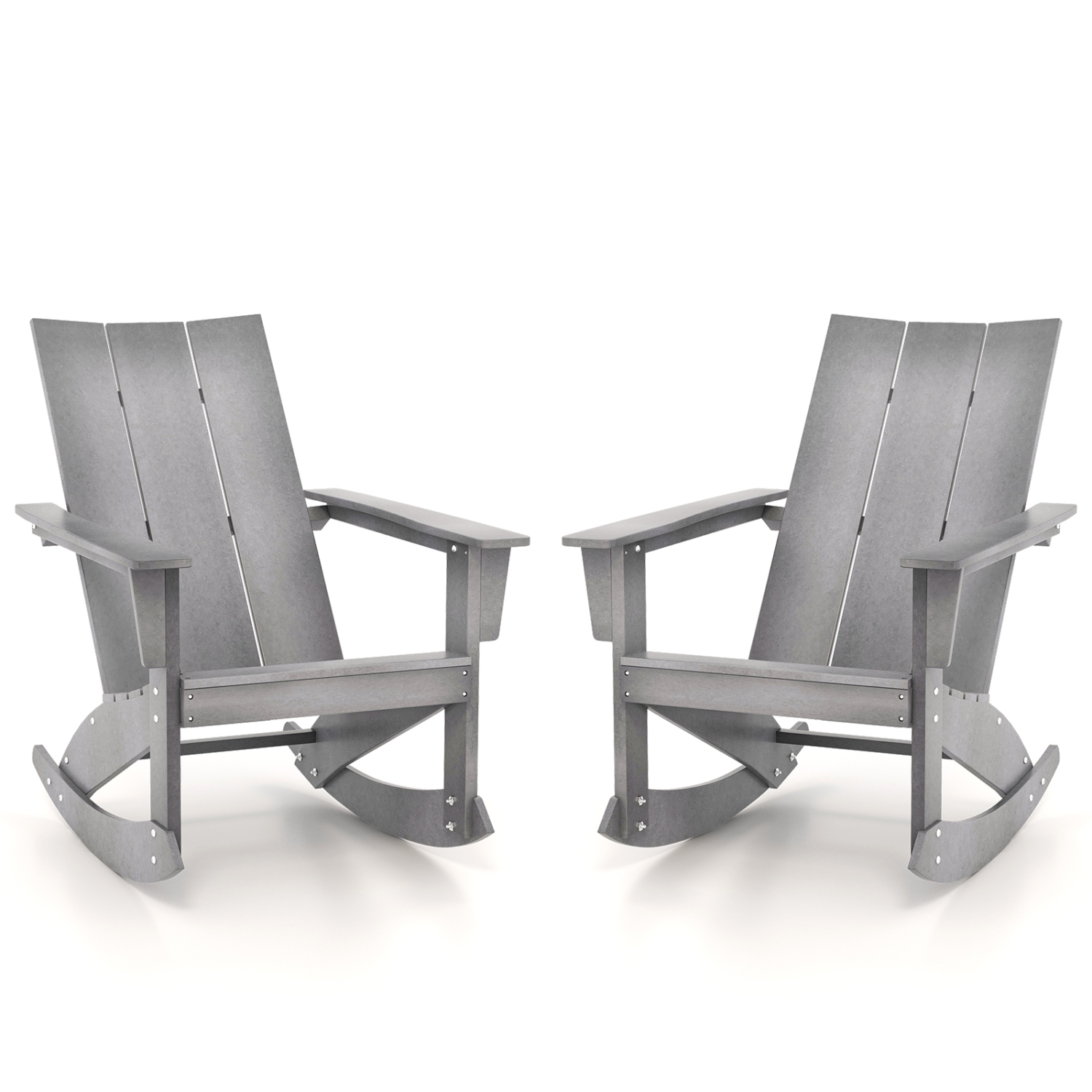 Gymax Set of 2 Adirondack Rocking Chair All Weather HDPE Rocker Grey Patio