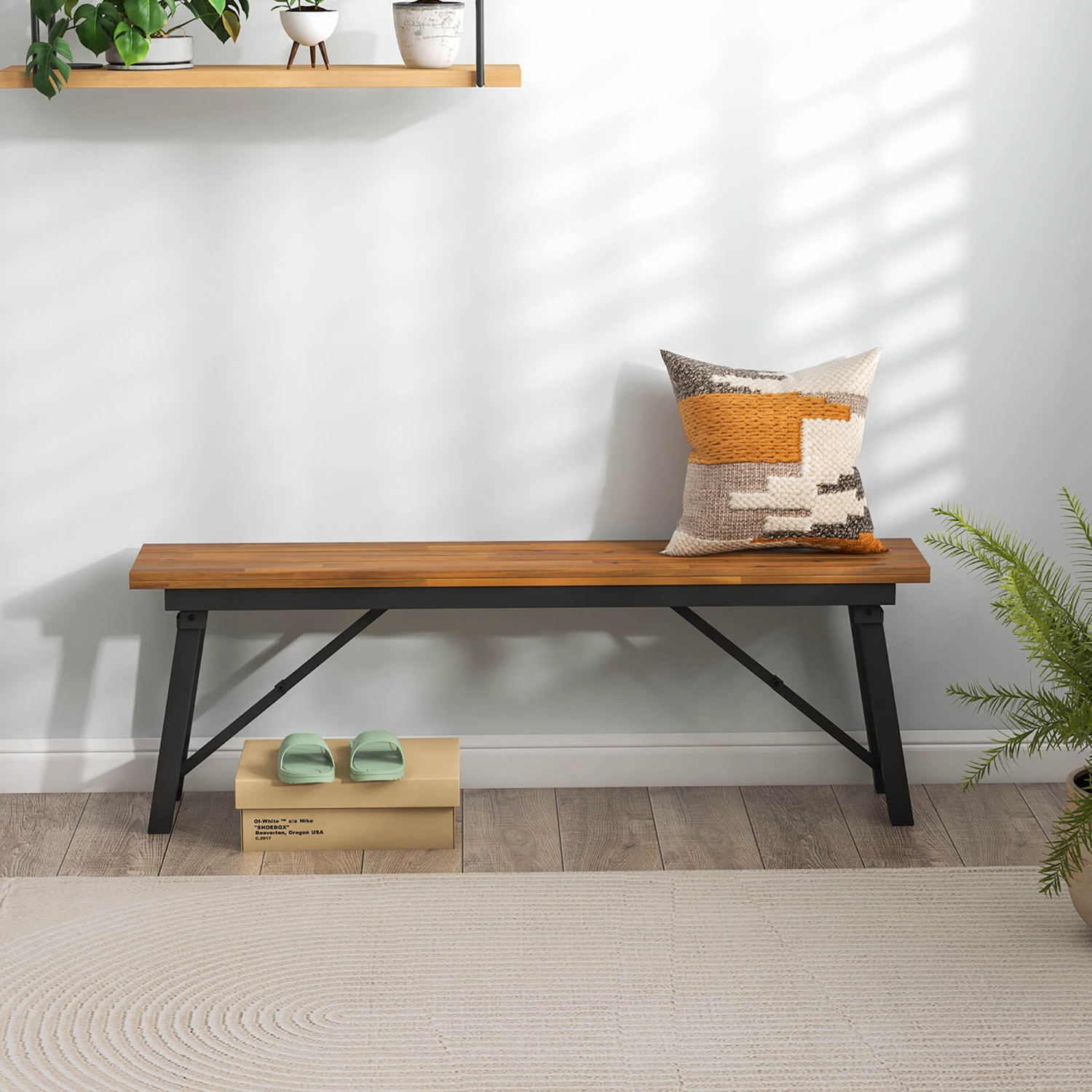 Gymax Folding Picnic Bench Set 55'' Long Rectangular Wooden Dining Camping BBQ Benches