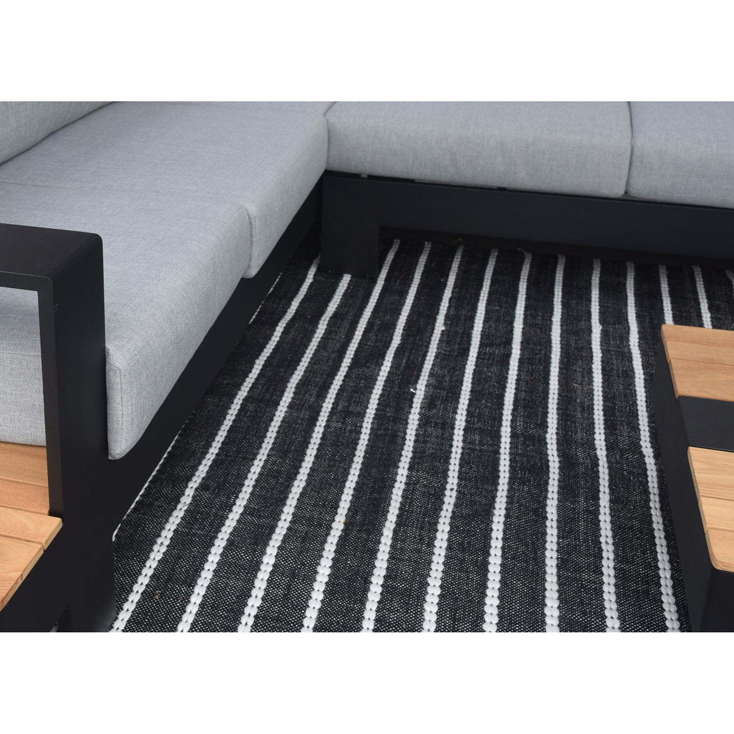 F. Corriveau International - Graphite Striped Rug, Indoor/Outdoor, 9' x 12'
