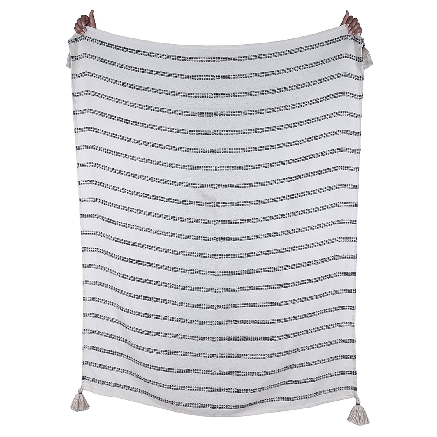 F. Corriveau International - Natural Striped Throw, Indoor/Outdoor, 50" x 60"
