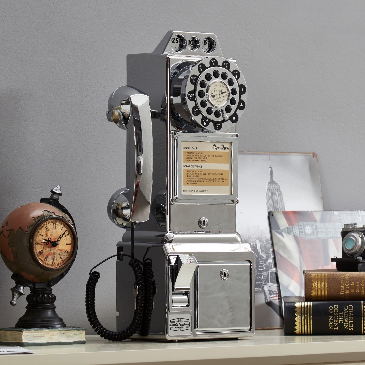 Ryan Bros Payphone rétro des années 50 avec tirelire