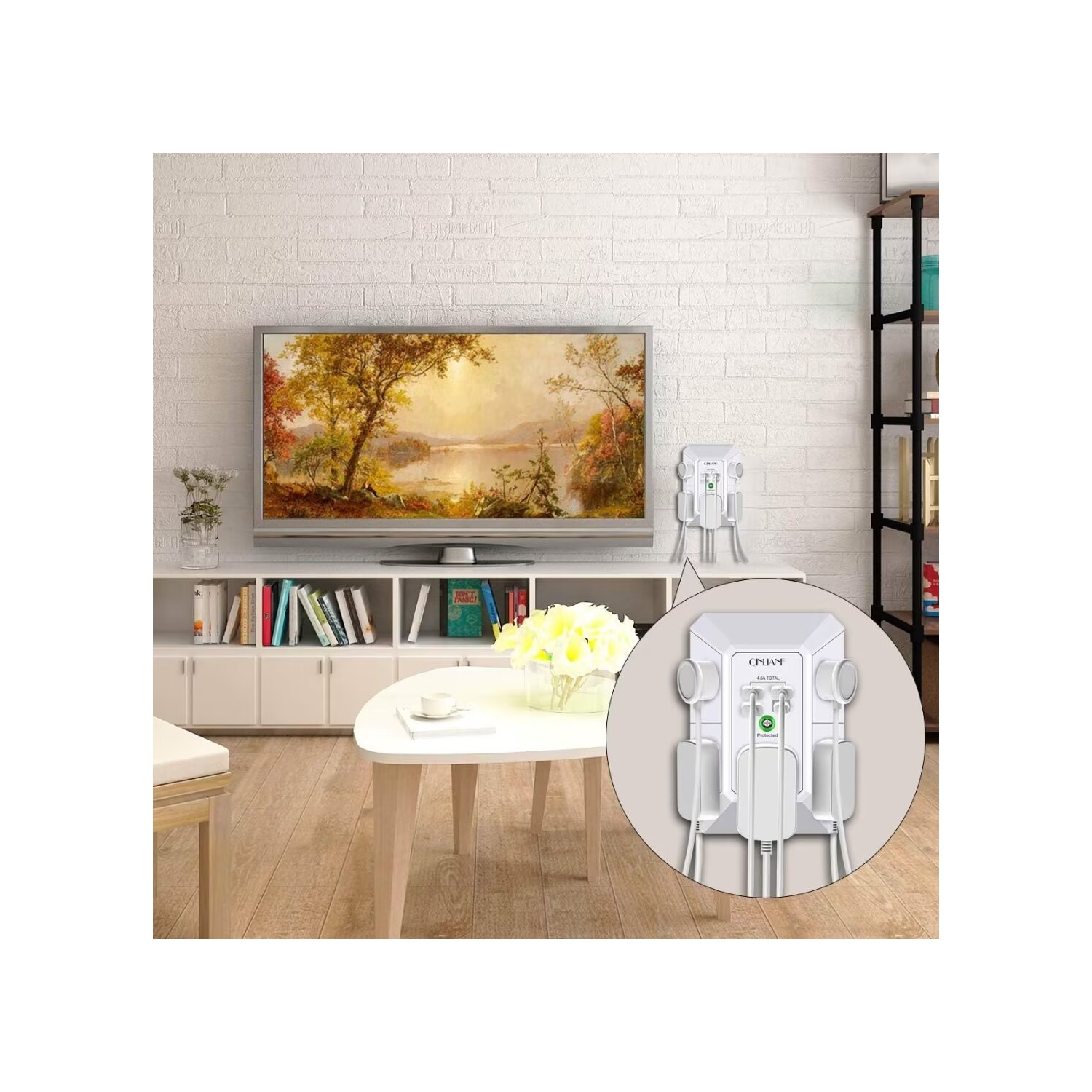 USB Wall Charger, Surge Protector, 5 Outlet Extender with 4 USB Charging Ports 3-Sided 1680J Power Strip Multi Plug Outlets Wall Adapter Spaced for