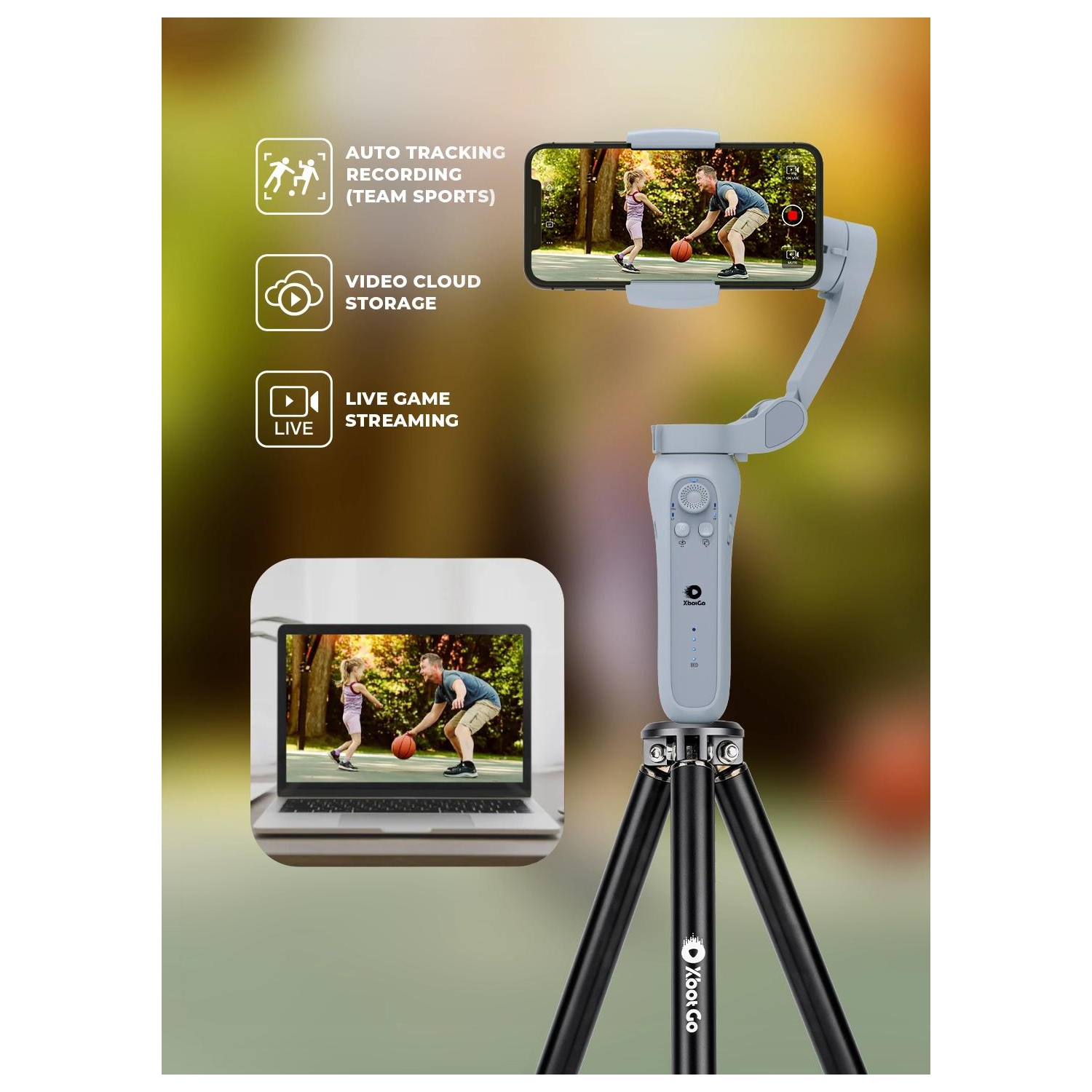 T1 Tripod, 3.77ft Height, 6.6lb Load Capacity, Lightweight Aluminum, Compatible with XbotGo Sports Gimbal, Easy Setup and Portable