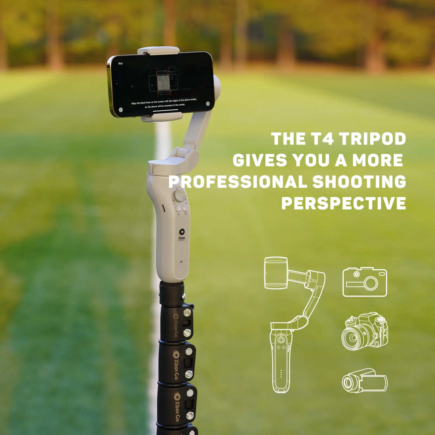 T4 Tripod Set, Alloy Structure, Up to 13 Feet, Professional Storage Bag, Non-Slip Feet Wind Resistant, for Soccer/Basketball Games, Built-in Cushion