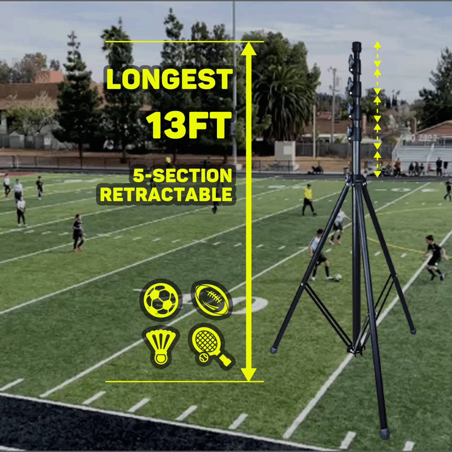 T4 Tripod Set, Alloy Structure, Up to 13 Feet, Professional Storage Bag, Non-Slip Feet Wind Resistant, for Soccer/Basketball Games, Built-in Cushion