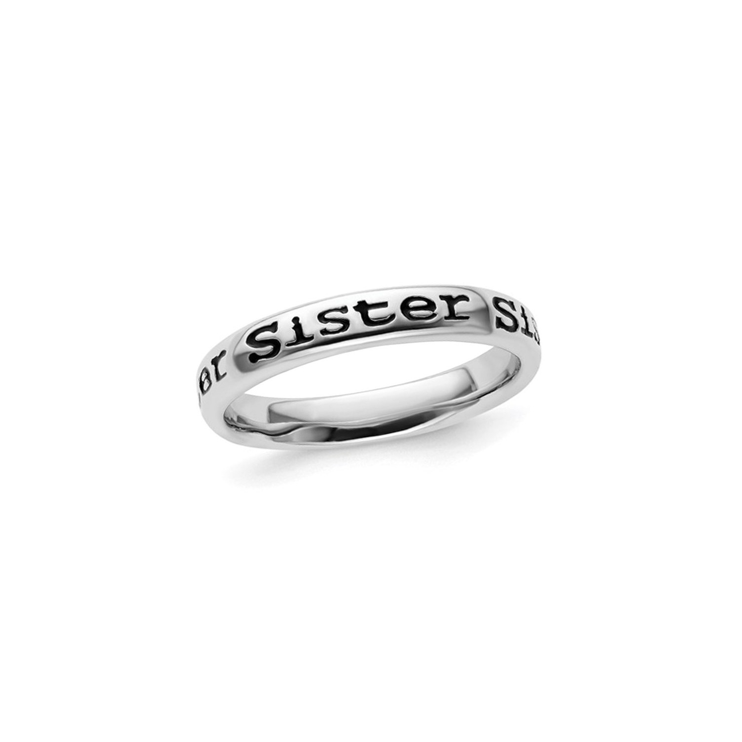 Sterling Silver Black Enameled Sister Band Ring