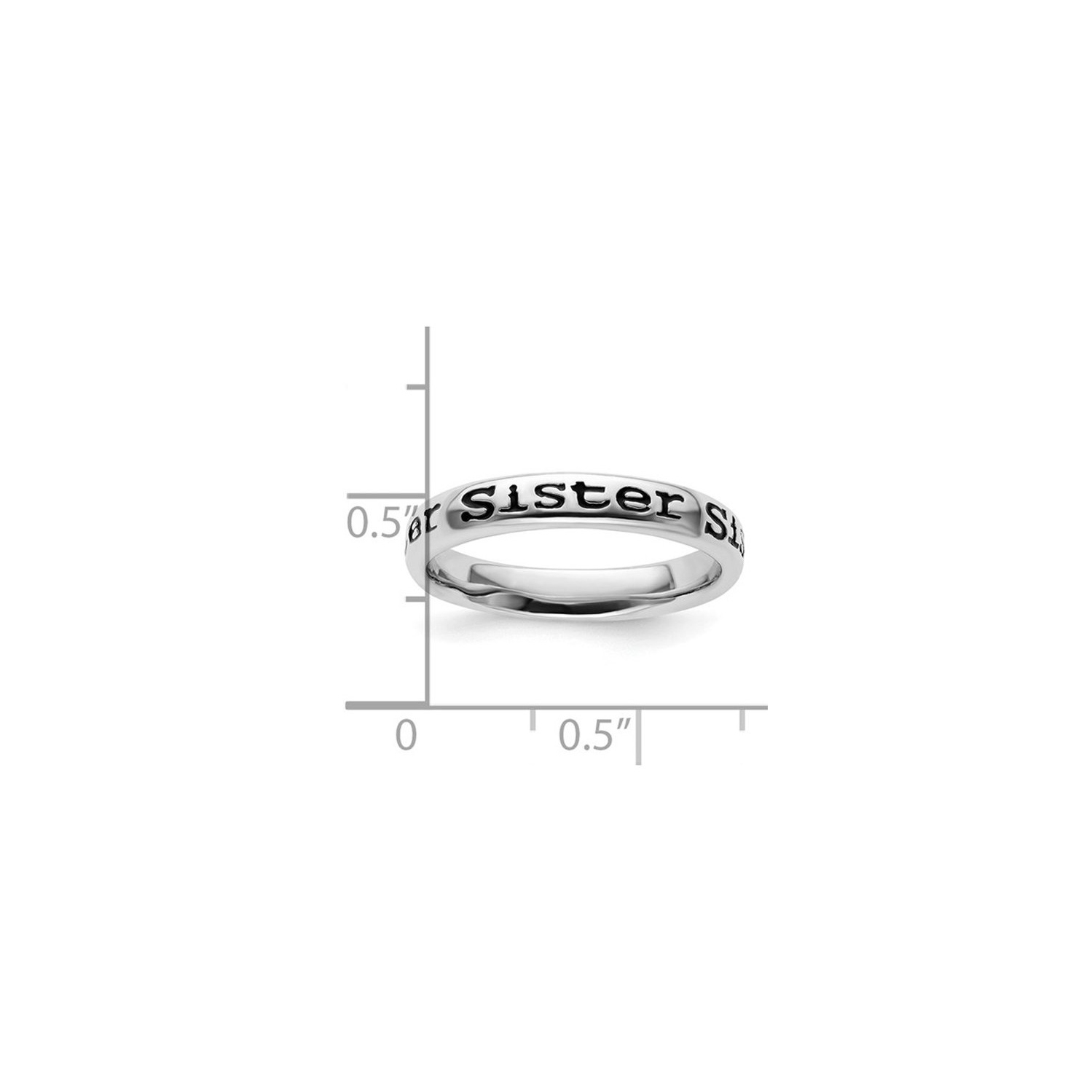Sterling Silver Black Enameled Sister Band Ring