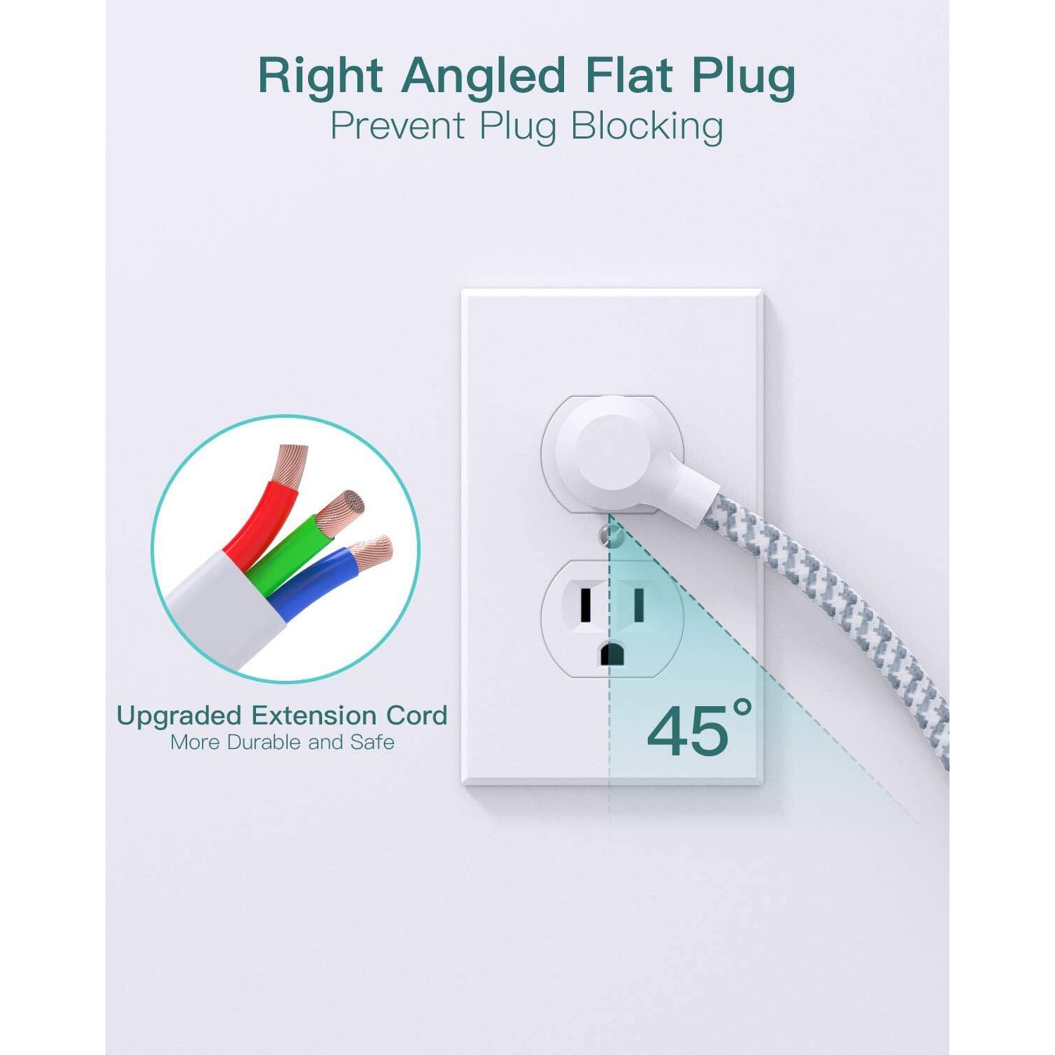 Parasurtenseur à barre d'alimentation, rallonge longue de 10ft pi avec 6 prises et 3 ports USB, barre de protection contre les surtensions à fiche
