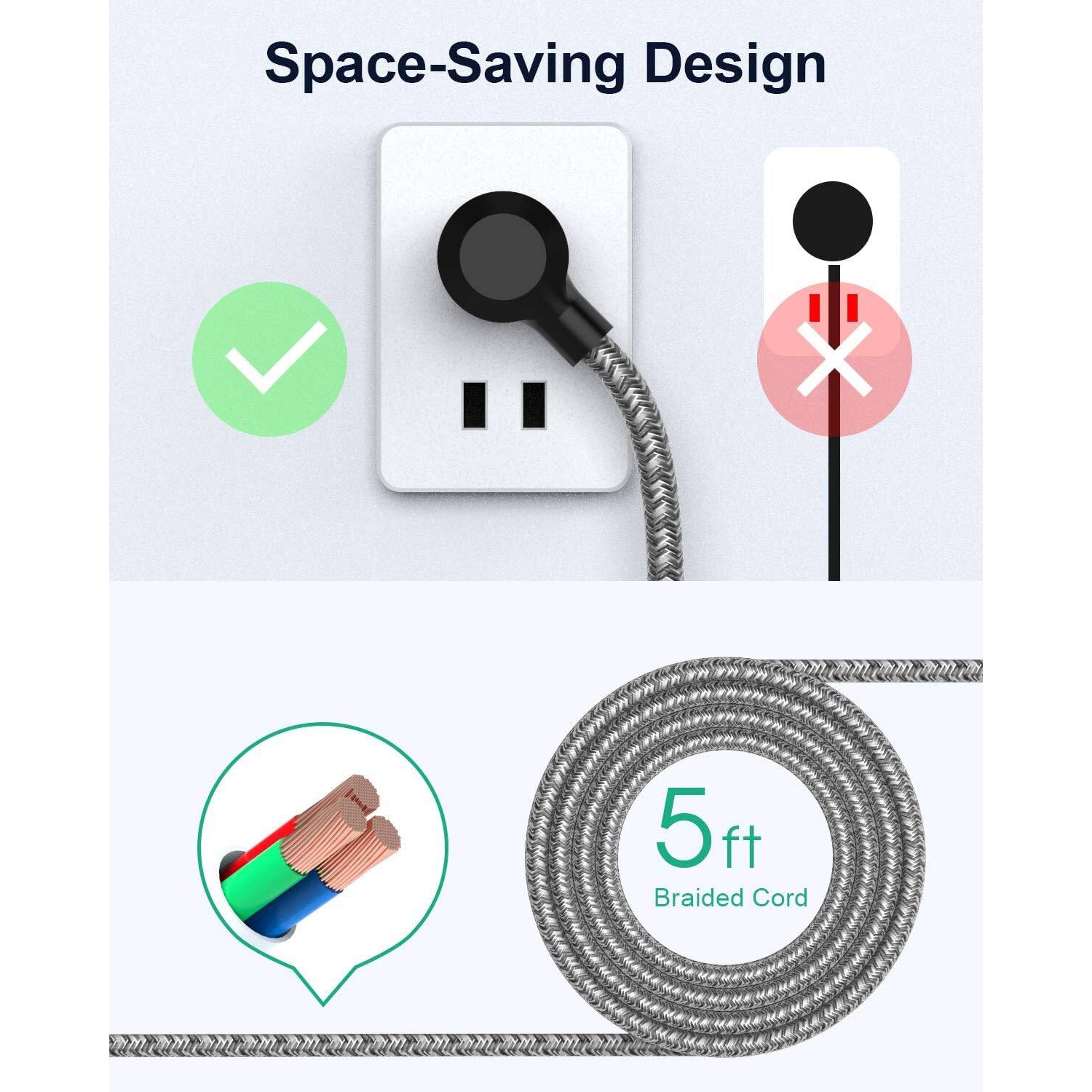 Paquet de 2 barres d'alimentation, rallonge avec 6 prises à 2 ports USB, parasurtenseurs rallonges tressées robustes 15 A, montage mural ETL