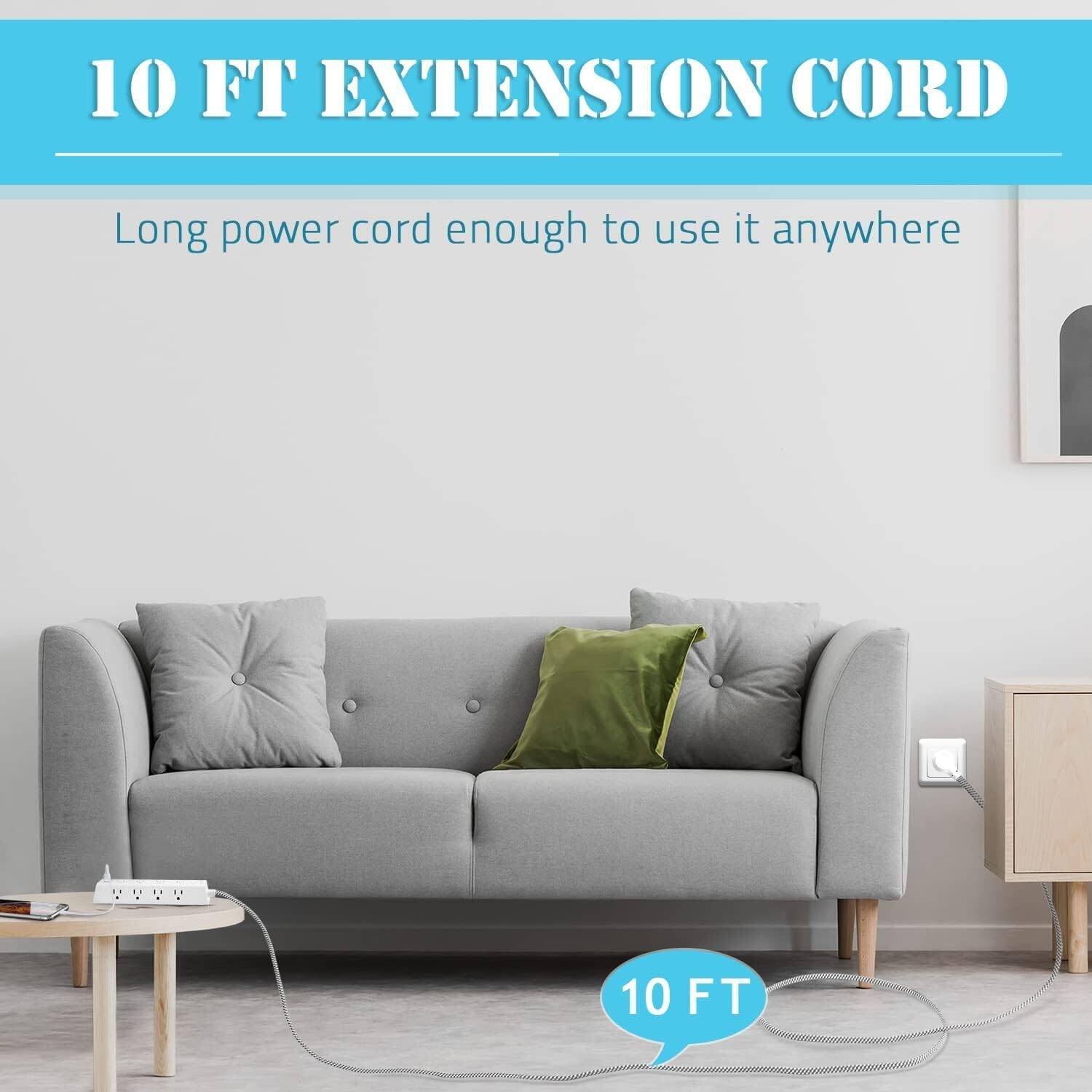 Surge Protector Power Bar, 10 FT Extension Cord, Power Strip with 12 Widely AC Outlet 3 USB, Flat Plug, Wall Mount Overload Protection for Dorm Home