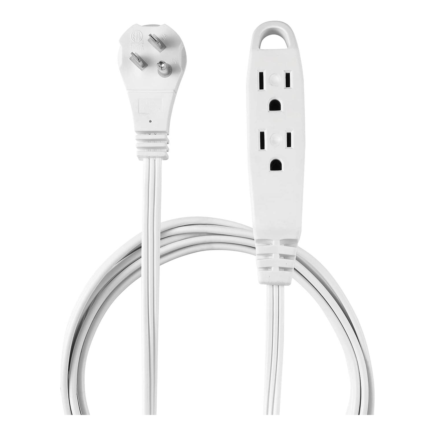 Électrique 10&nbsp;pi – Rallonge d’intérieur de service moyen à 3 prises, mise à la terre, prise à angle droit, blanc