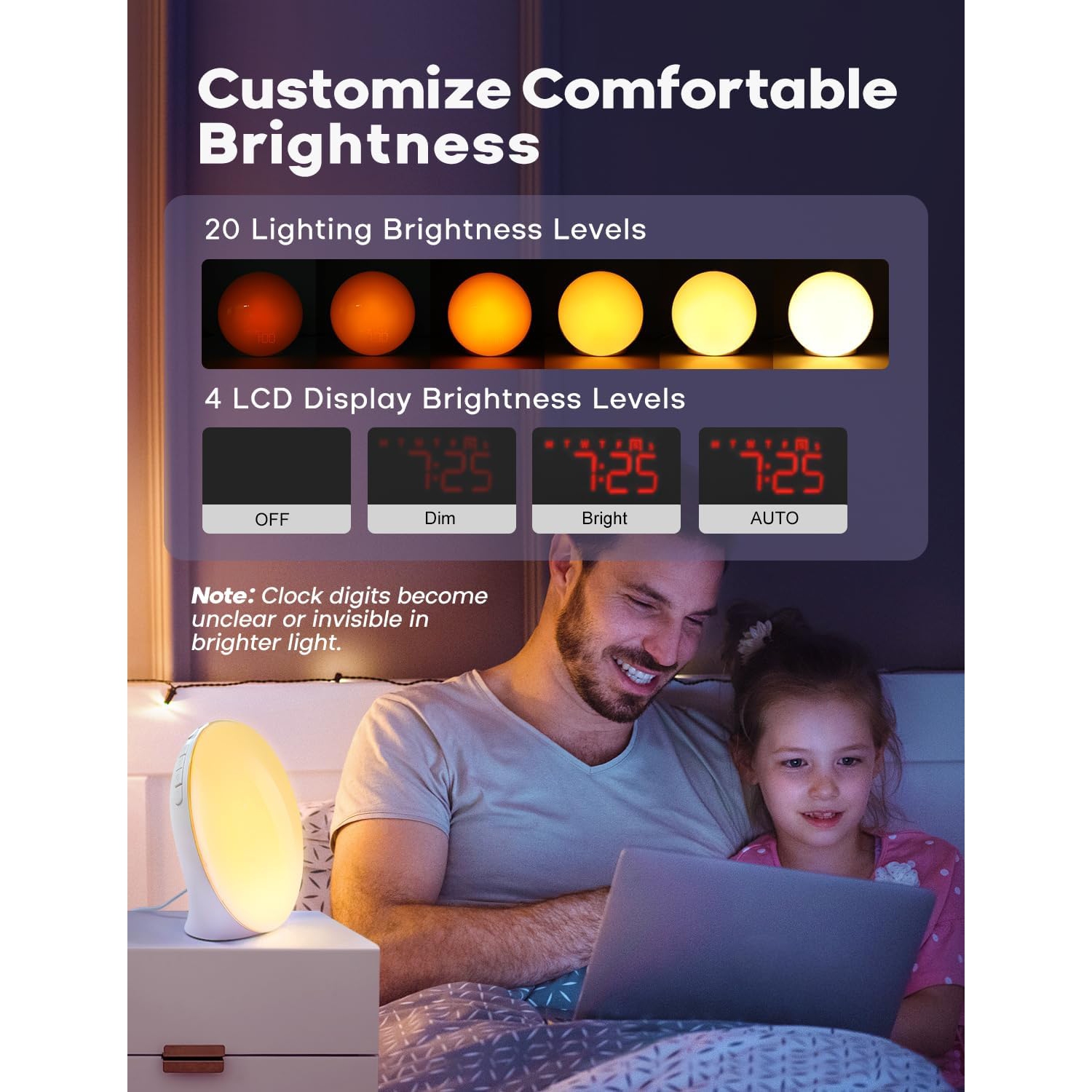 Réveille-matin Sunrise, réveille-matin Dekala pour chambre à coucher, simulation de lever du soleil, machine à bruit, mode veille, deux alarmes,