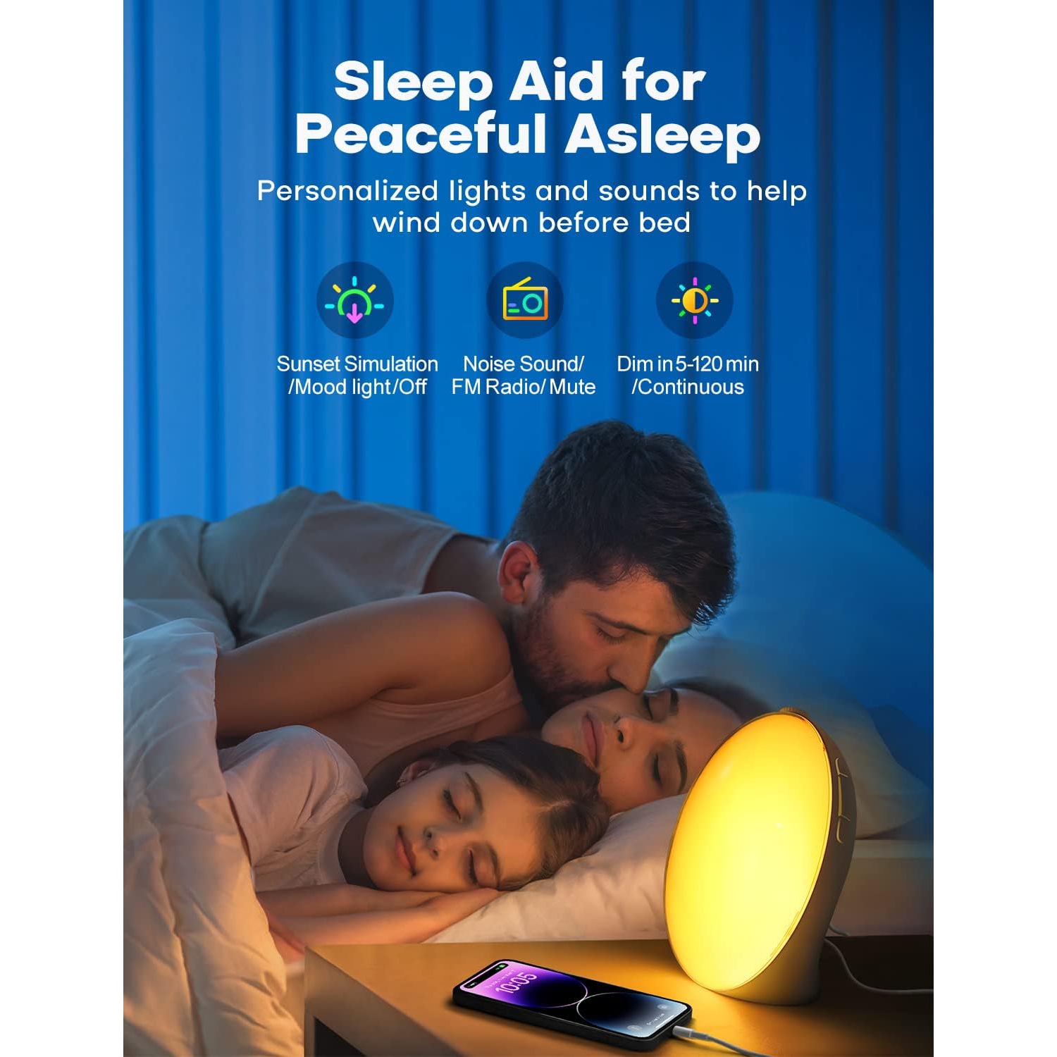 Réveille-matin Sunrise, réveille-matin Dekala pour chambre à coucher, simulation de lever du soleil, machine à bruit, mode veille, deux alarmes,