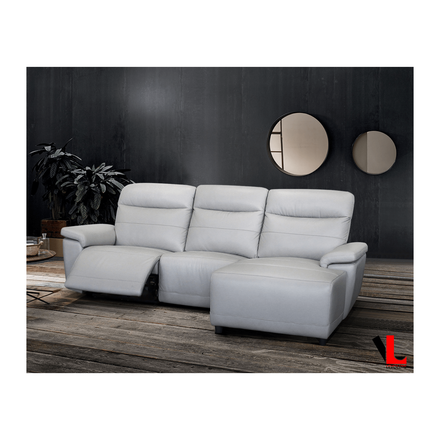 Sofa modulaire inclinable électrique de 102 po de largeur Novak Levoluxe cuir agencé gris clair