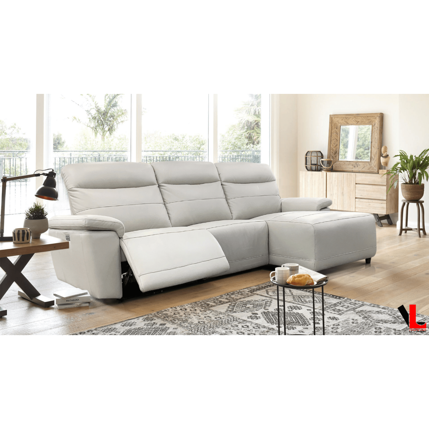 Sofa modulaire inclinable électrique de 102 po de largeur Novak Levoluxe cuir agencé gris clair