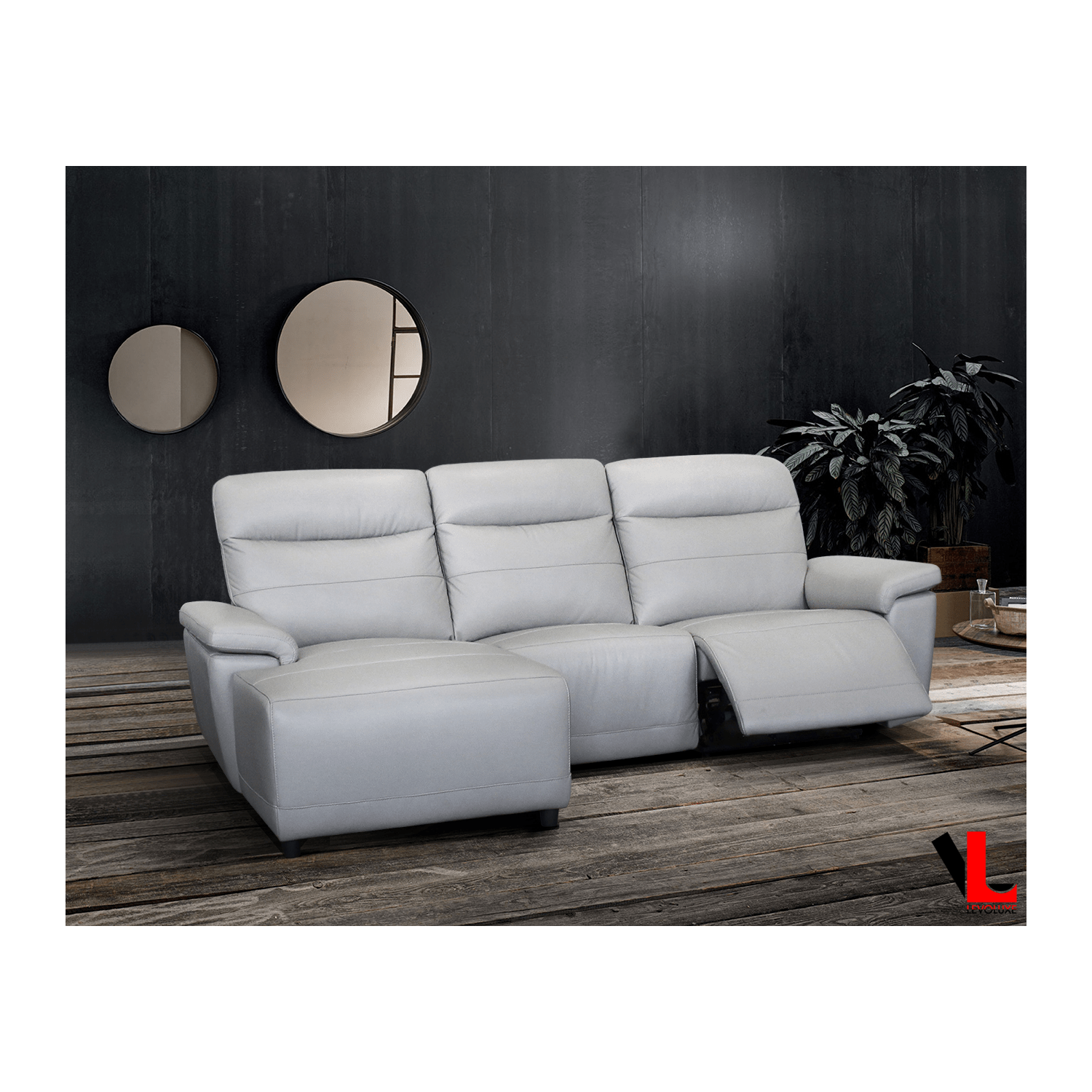 Sofa modulaire inclinable électrique de 102&nbsp;po de largeur Novak Levoluxe en cuir agencé gris clair