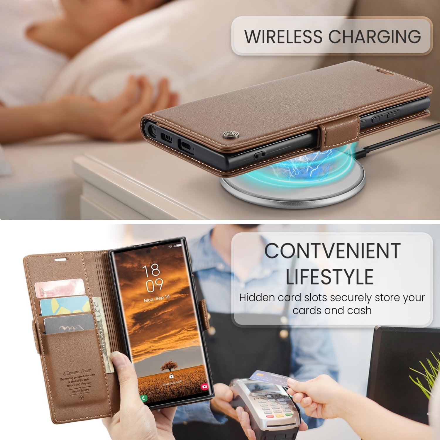 Étui portefeuille pour Samsung Galaxy S24 Ultra, avec support RFID fente pour carte de crédit béquille béquille fermeture magnétique pour Samsung